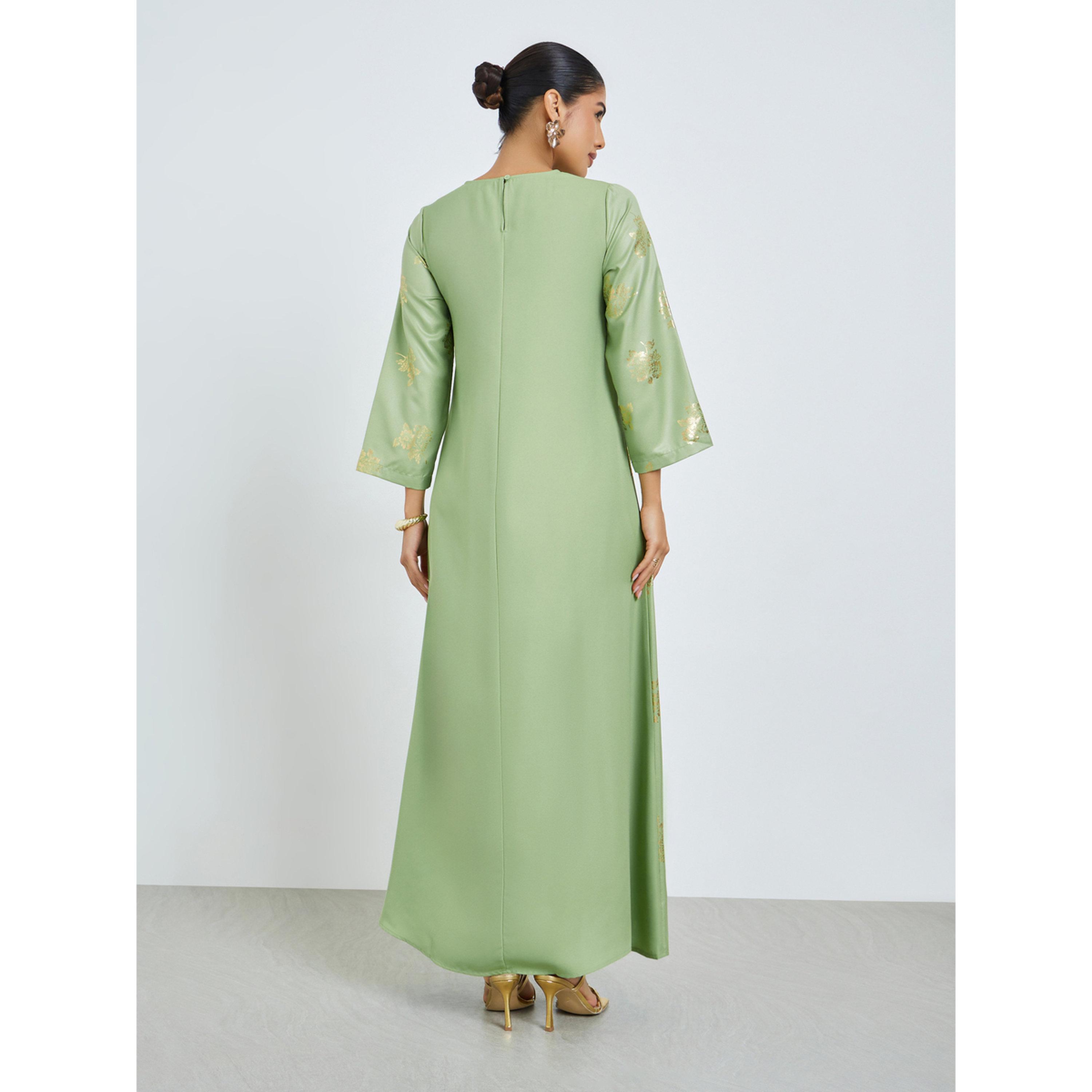 جلابية بياقة دائرية وطبعة رقائق معدنية-women-arabicclothing-jalabiyas-image-4