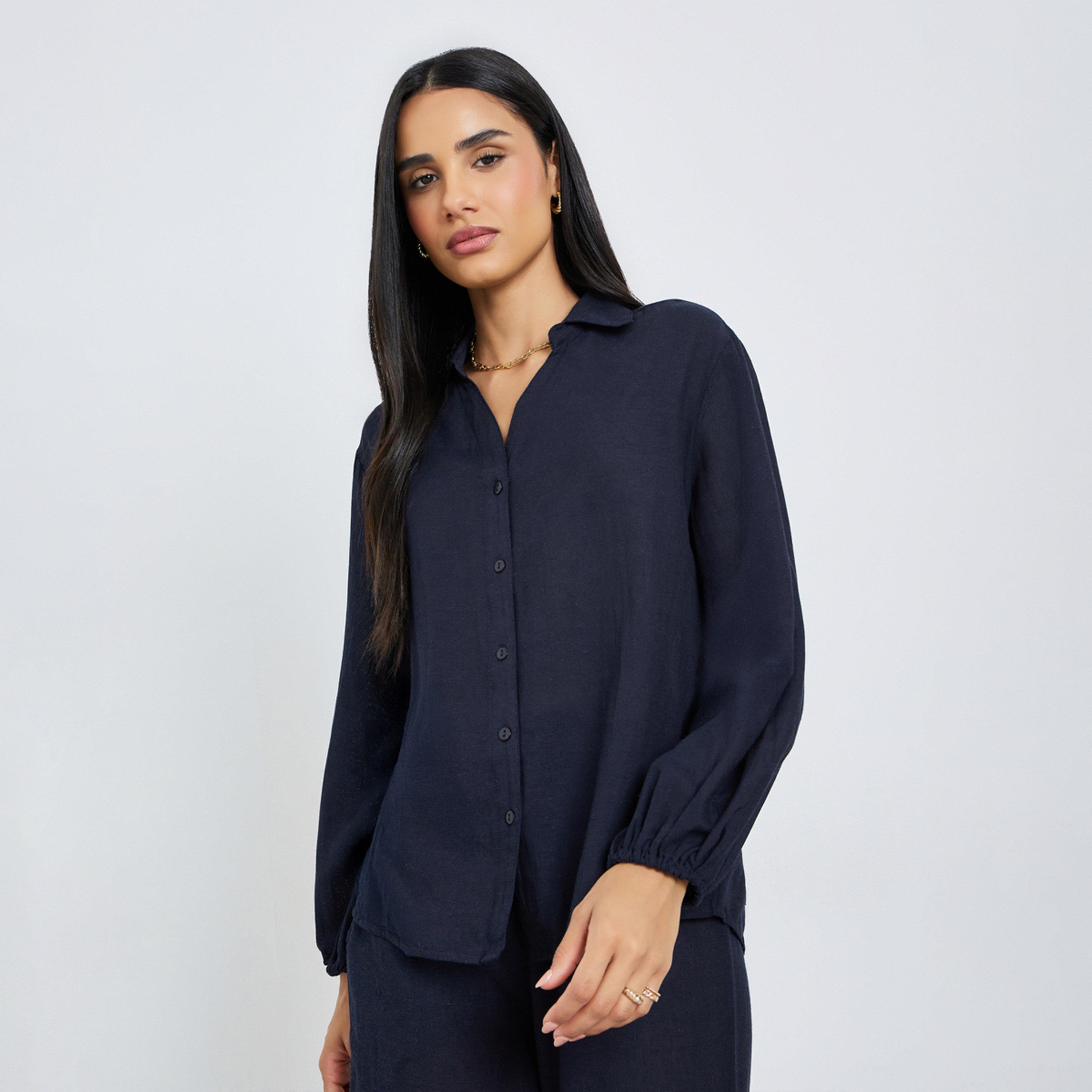 بلوزة بأكمام منفوخة سادة-women-clothing-shirtsandblouses-shirts-image-1
