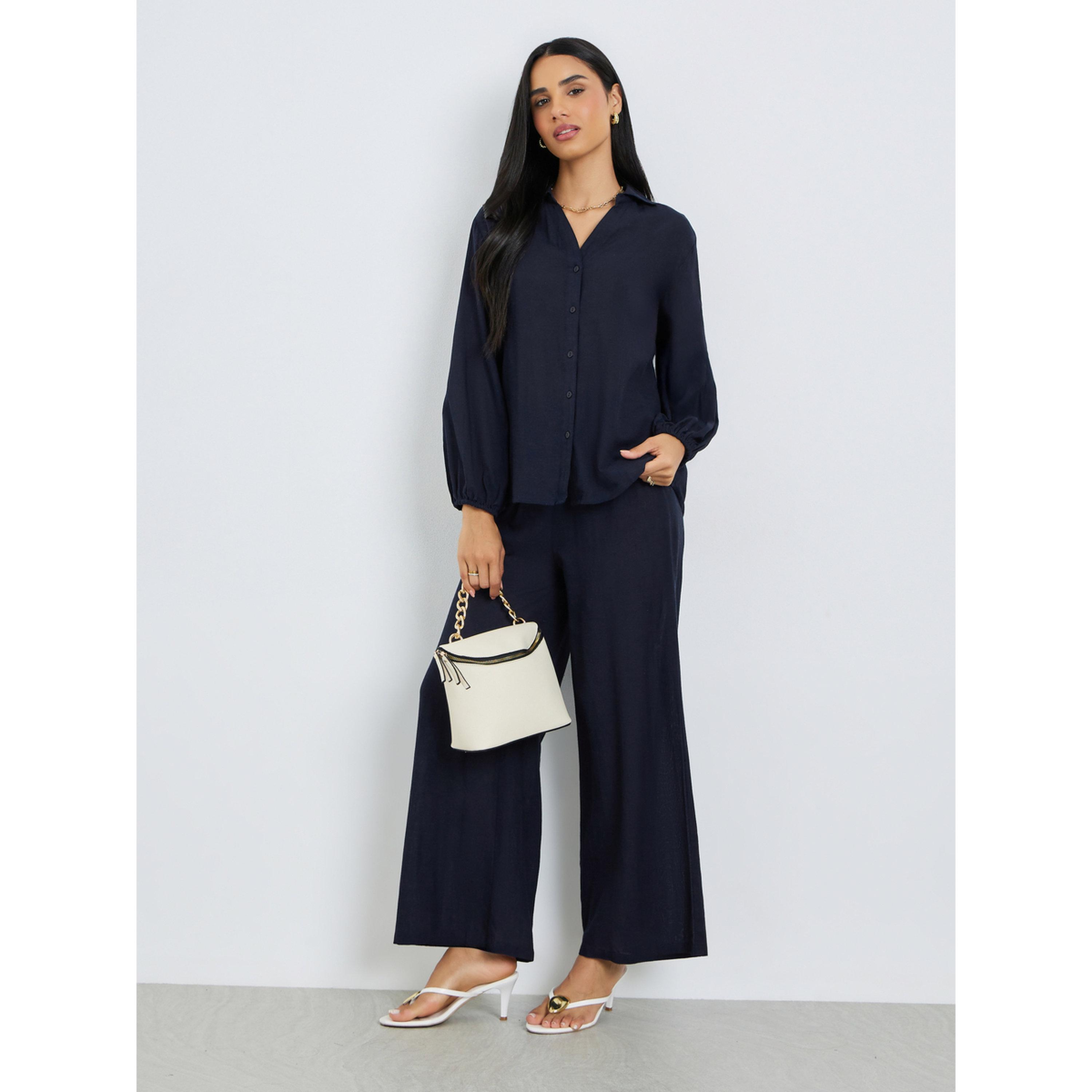 بلوزة بأكمام منفوخة سادة-women-clothing-shirtsandblouses-shirts-image-2