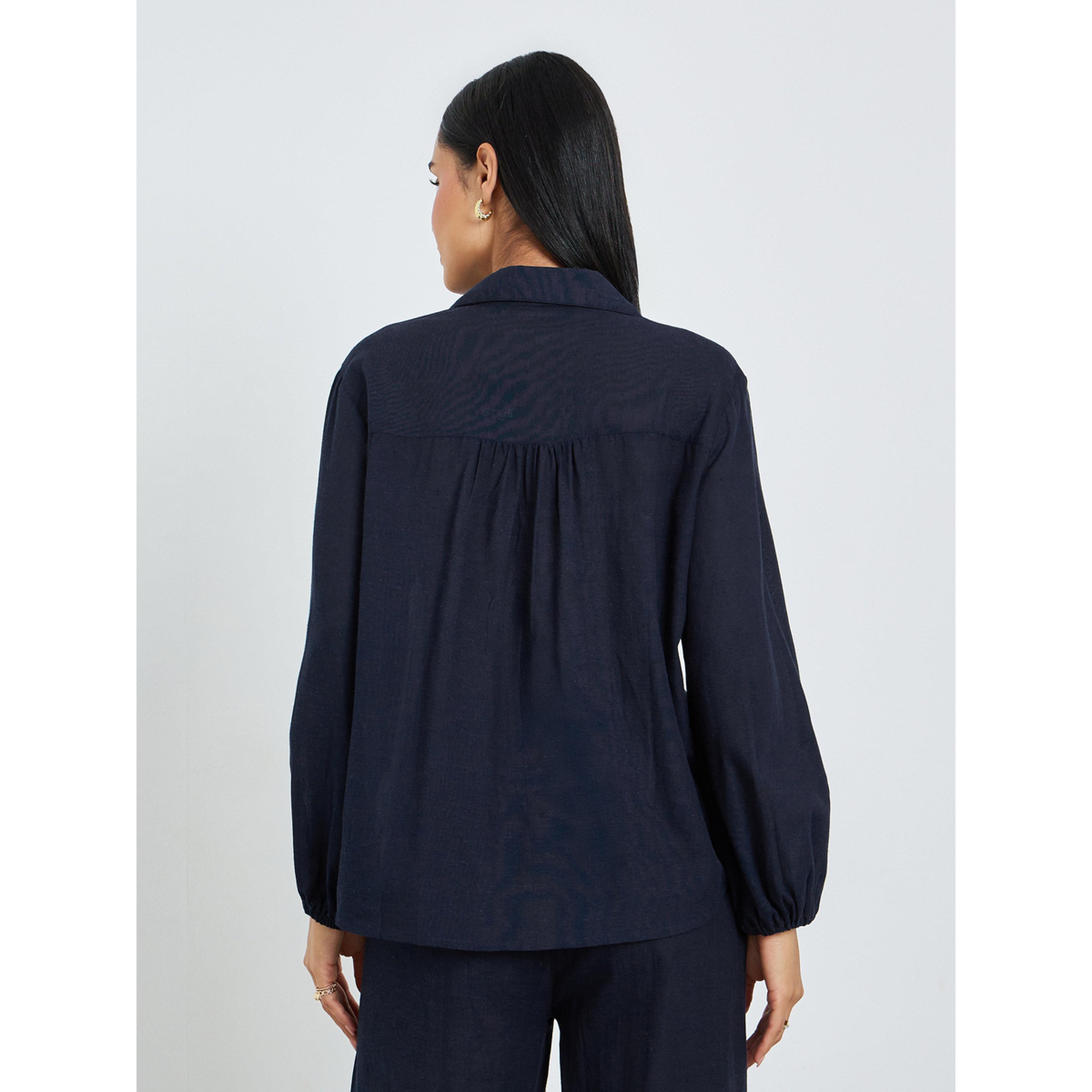 بلوزة بأكمام منفوخة سادة-women-clothing-shirtsandblouses-shirts-image-5