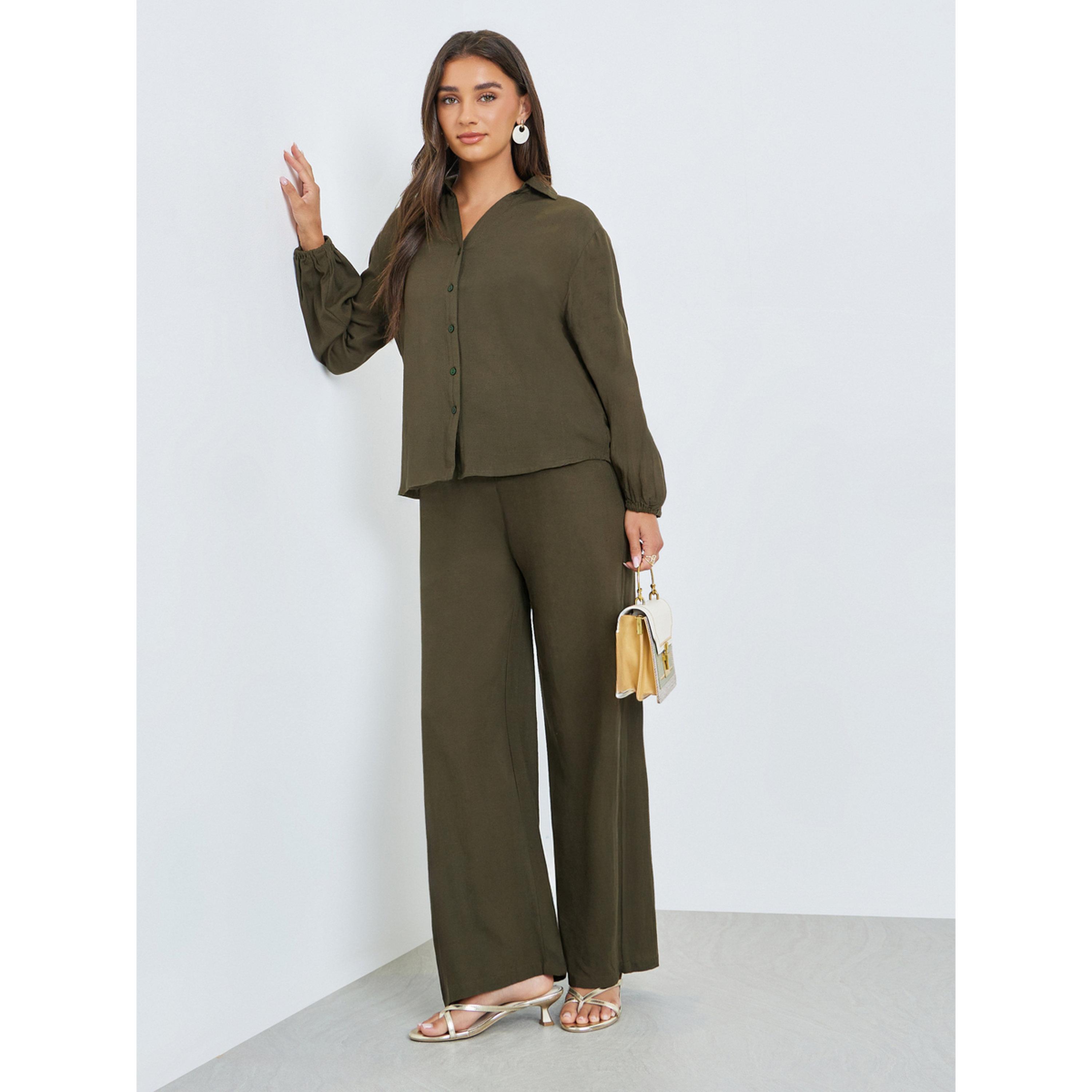 Styli Olive Solid Wide Leg Pants-women-clothing-bottoms-trousers-image-2
