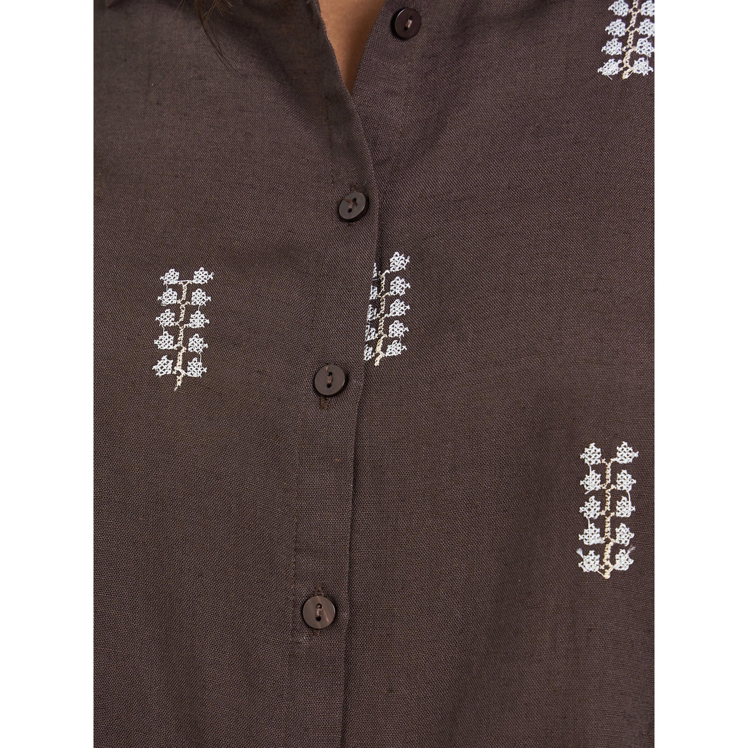 Styli Brown Embroidered Long Sleeve Shirt-women-clothing-shirtsandblouses-shirts-image-6