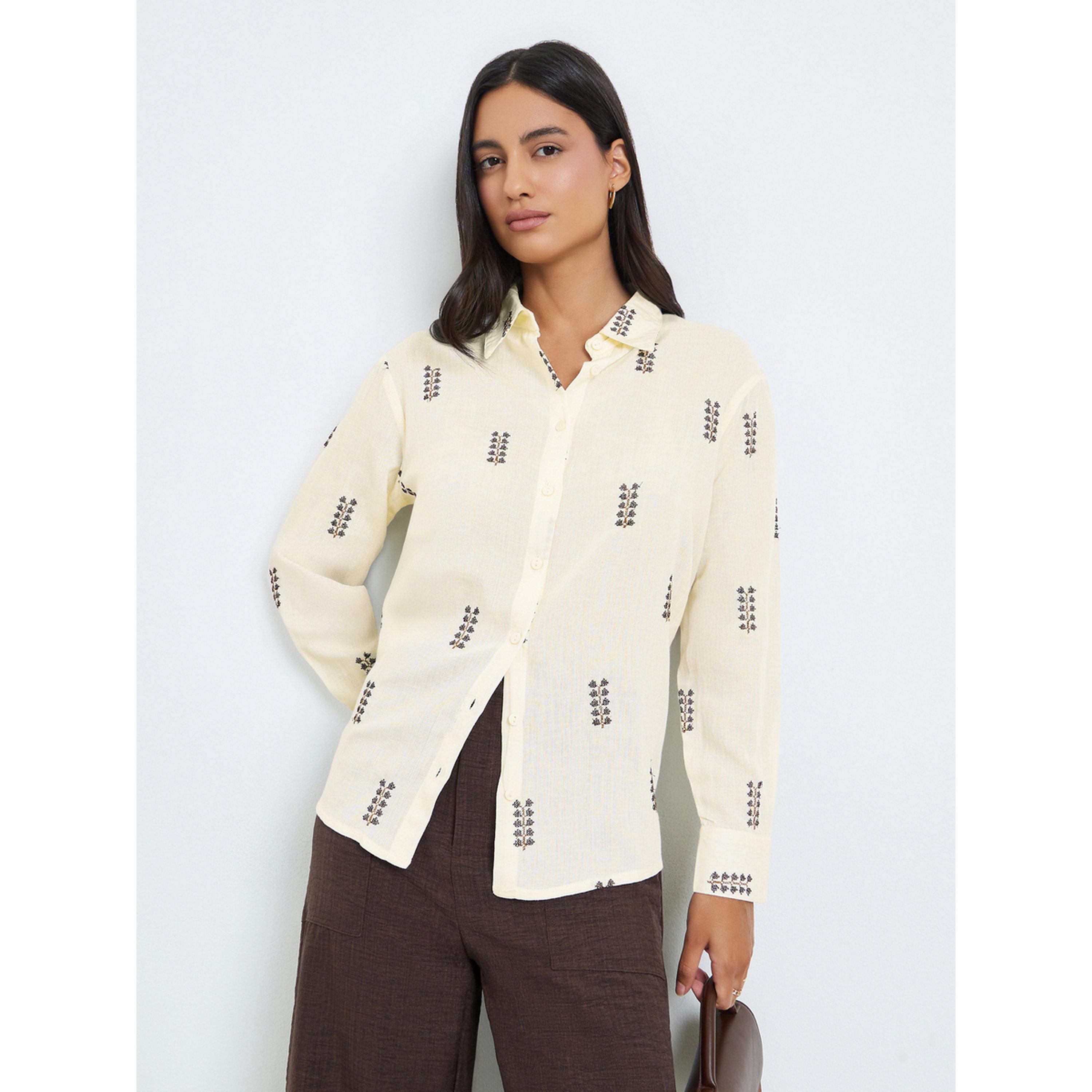 Styli Off White Embroidered Long Sleeve Oversized Shirt-women-clothing-shirtsandblouses-shirts-image-3