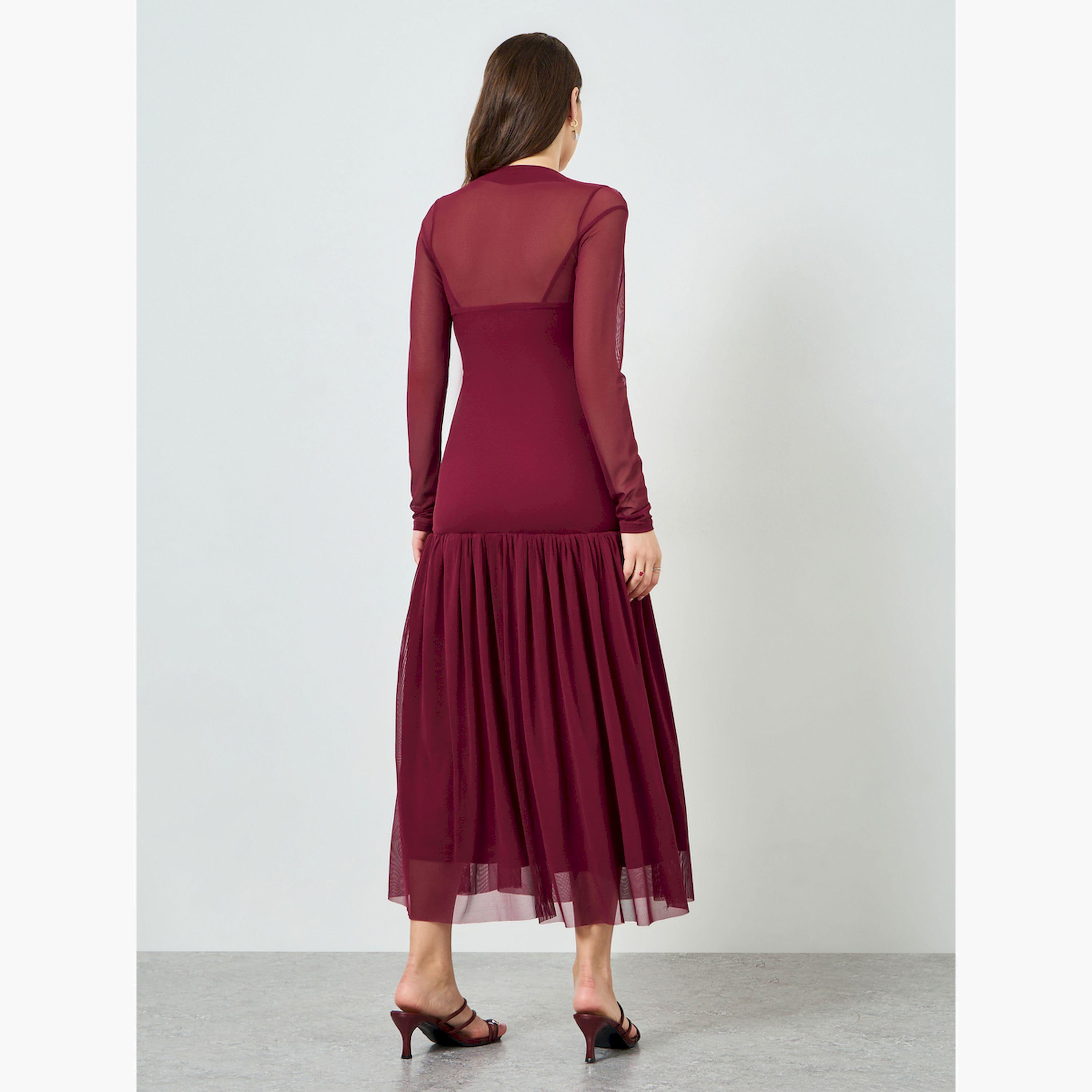 Styli Women Red Long Sleeve A-Line Maxi Dress-women-clothing-dresses-image-4