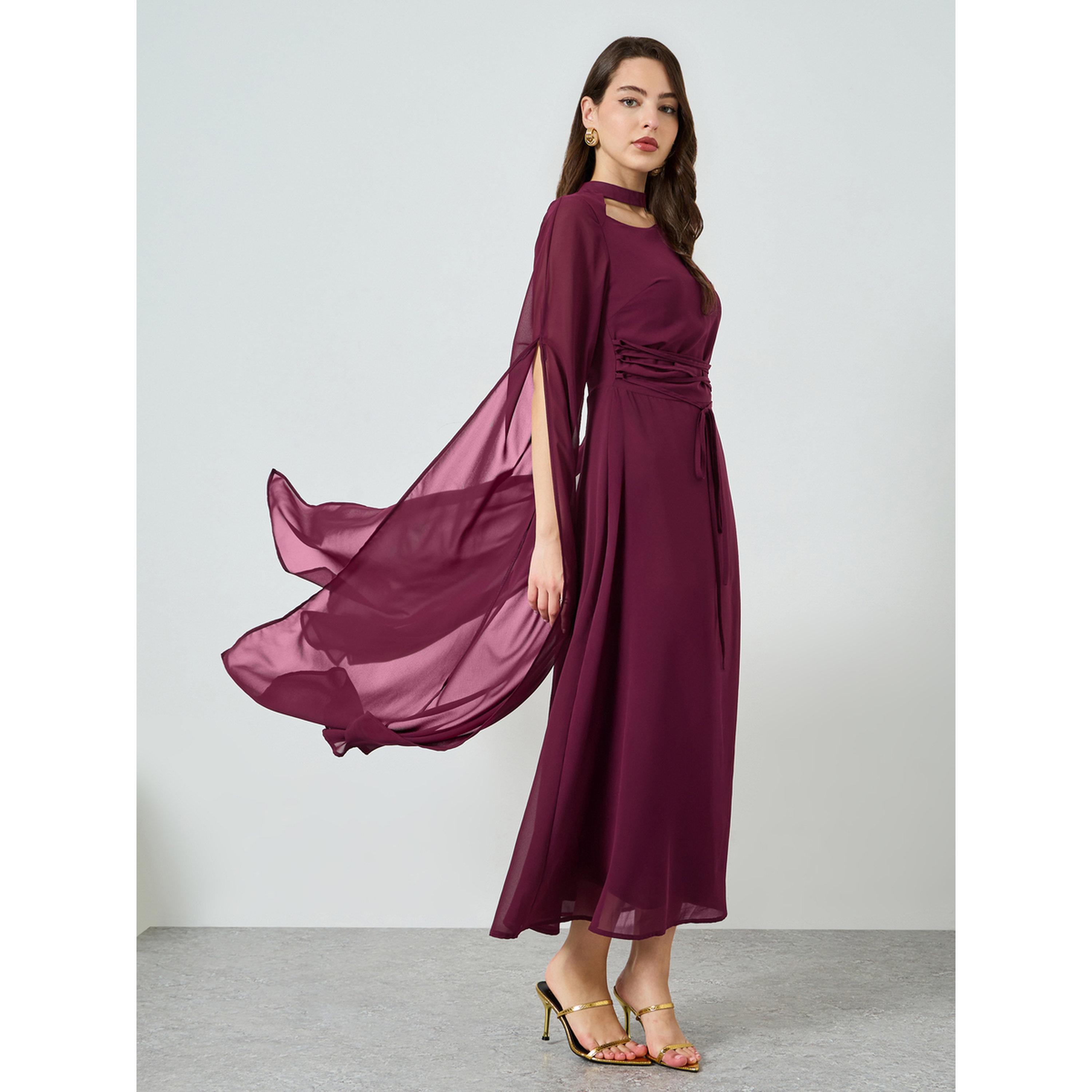 Styli Women Magenta Maxi Dress with Slit Sleeves-women-clothing-dresses-image-1