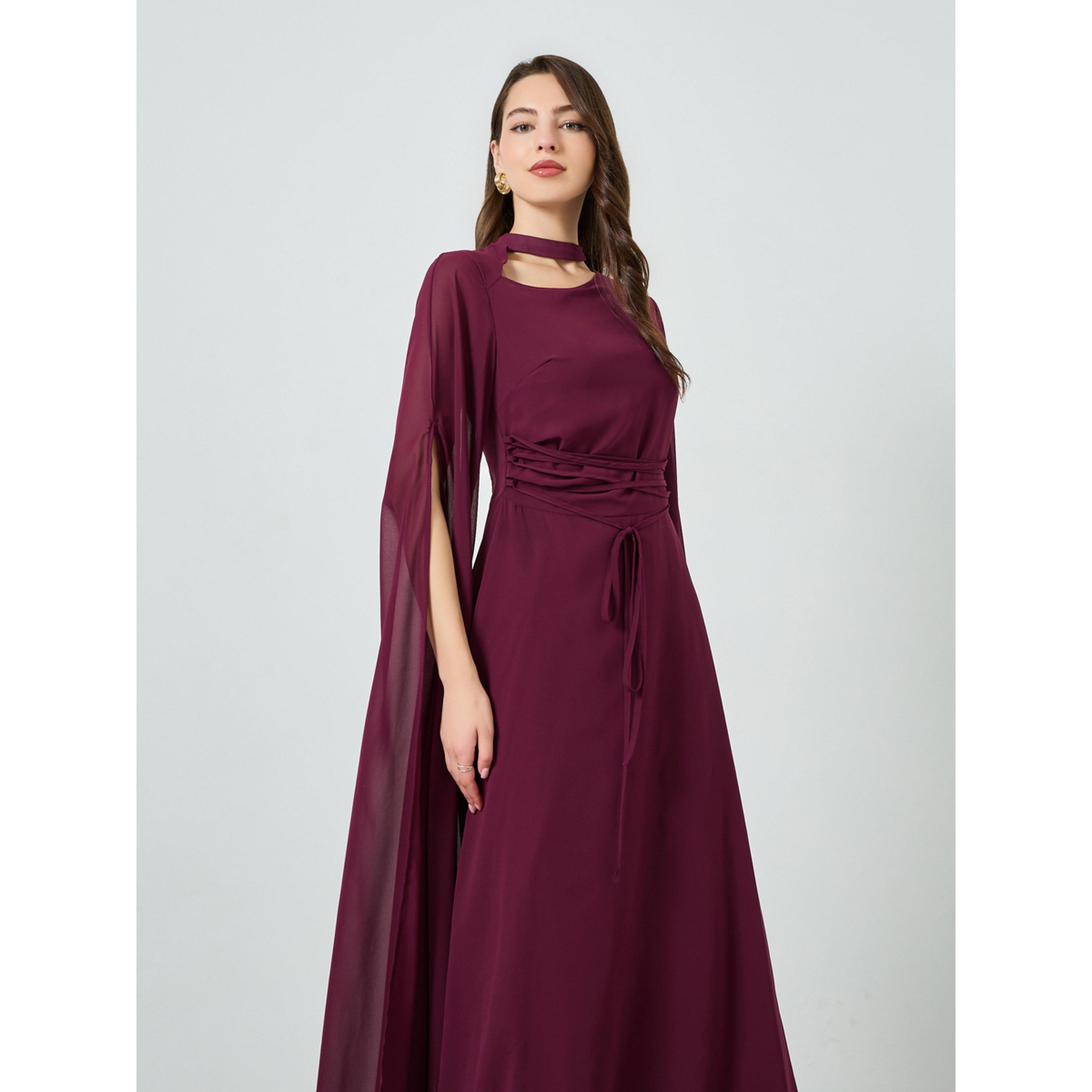 Styli Women Magenta Maxi Dress with Slit Sleeves-women-clothing-dresses-image-2