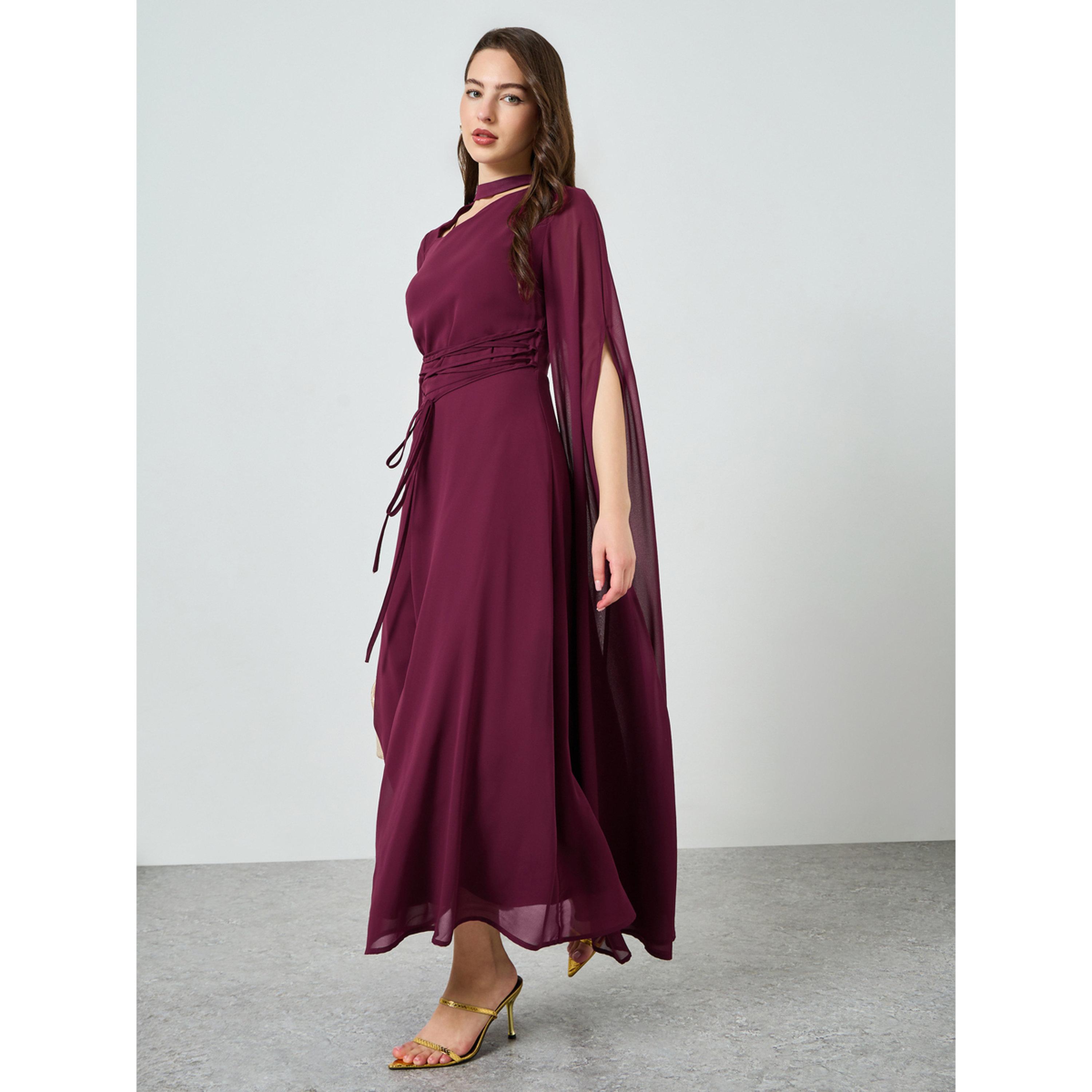 Styli Women Magenta Maxi Dress with Slit Sleeves-women-clothing-dresses-image-3