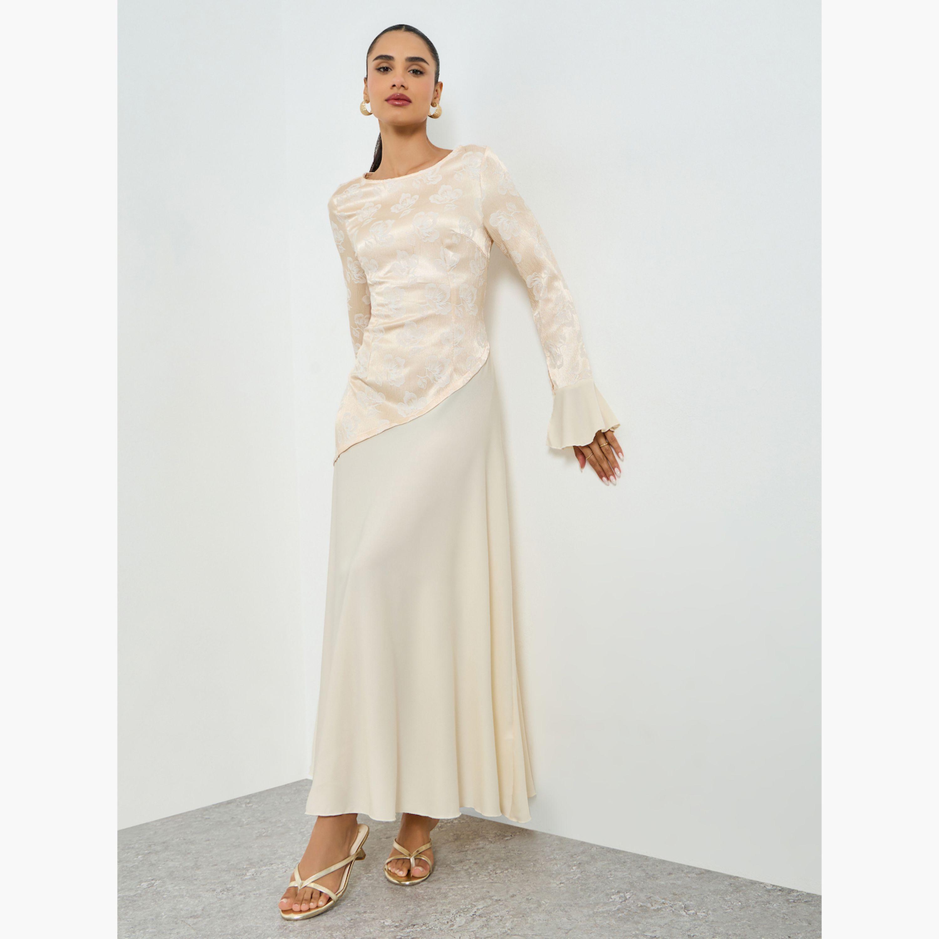 Styli Beige Floral Long Sleeves A-Line Maxi Dress-women-clothing-dresses-image-3