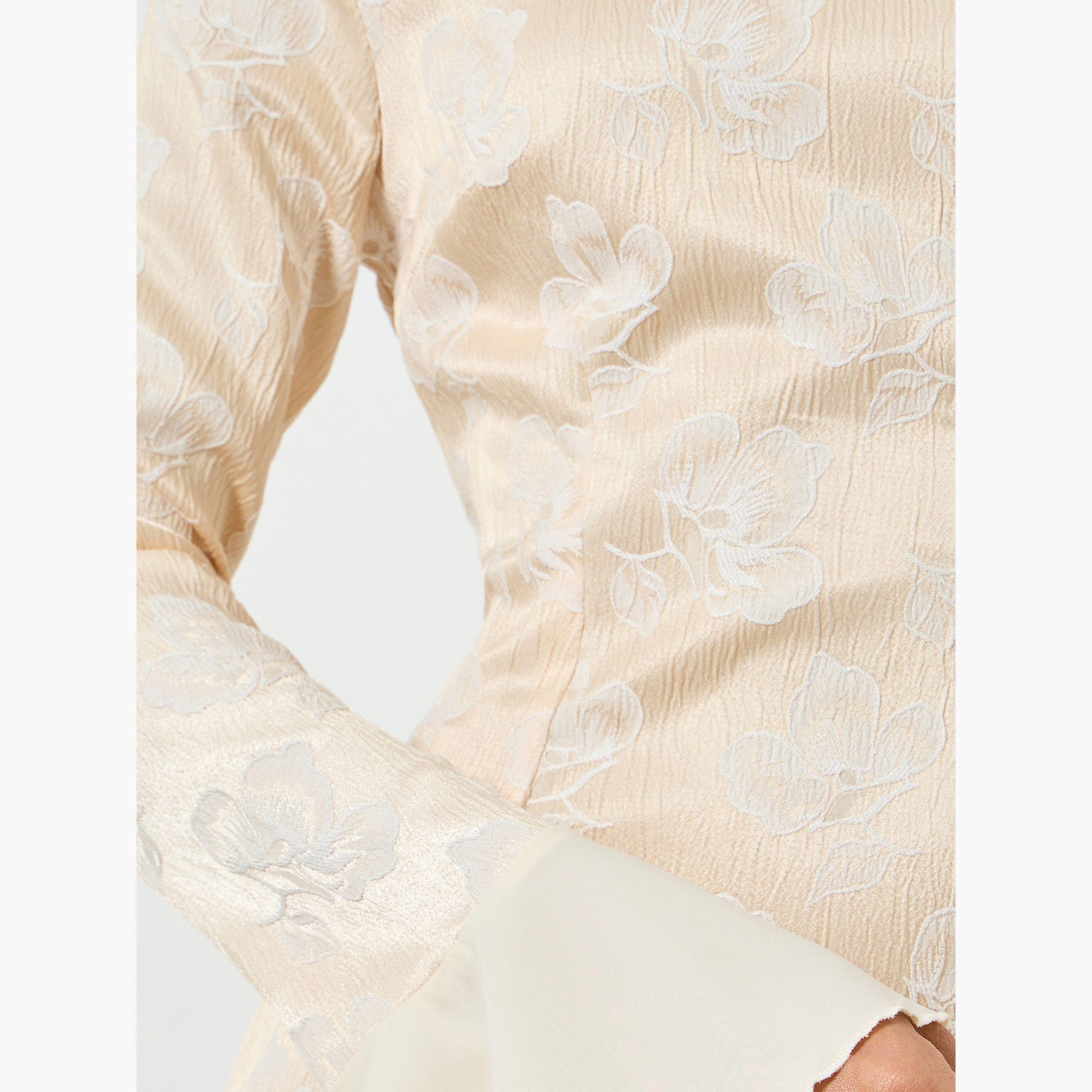 Styli Beige Floral Long Sleeves A-Line Maxi Dress-women-clothing-dresses-image-5