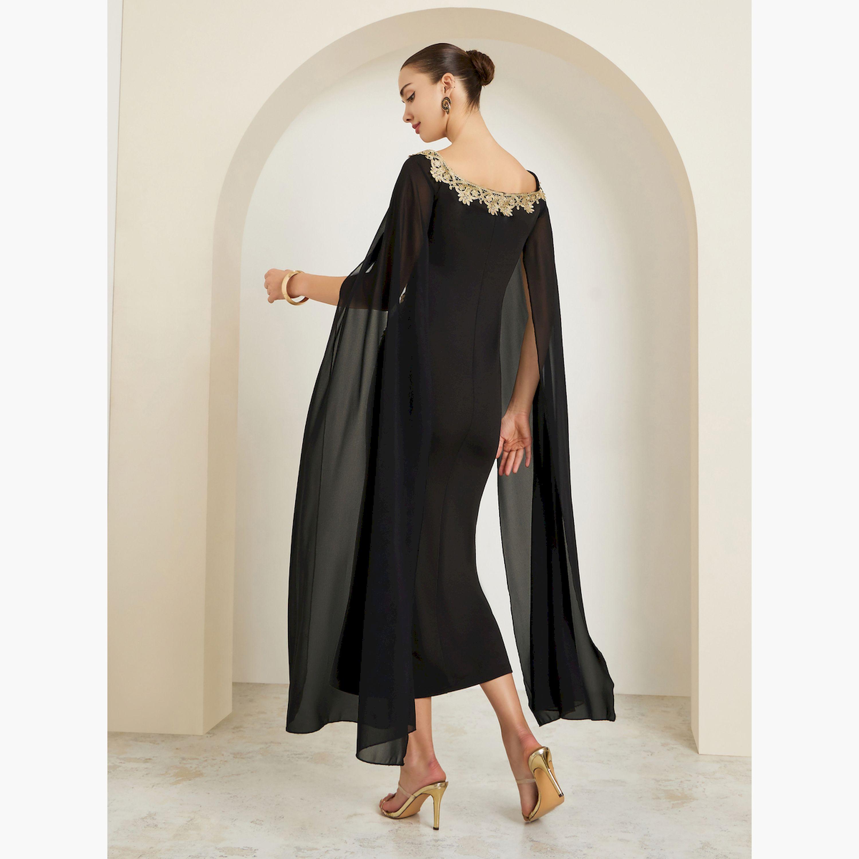 فستان طويل قصة ضيقة بأكمام كيب وتفاصيل دانتيل-women-clothing-dresses-image-3