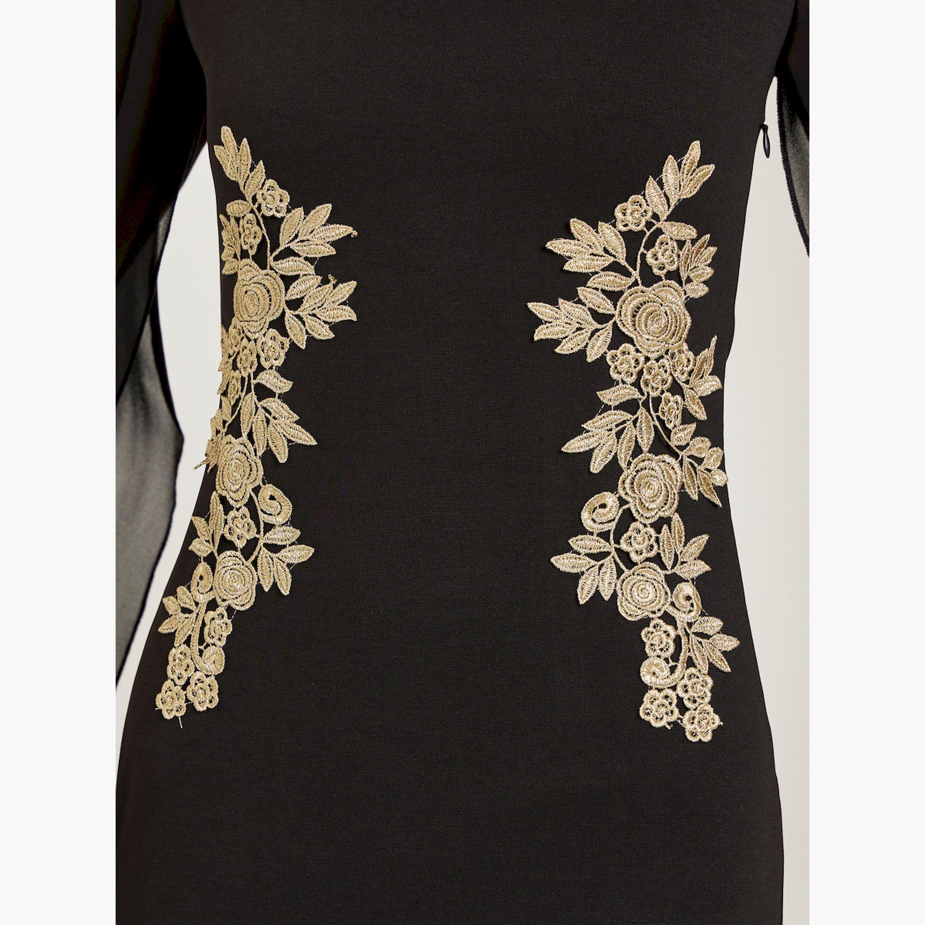 Styli Black Lace Detail Cape Sleeve Sheath Maxi Dress-women-clothing-dresses-image-5