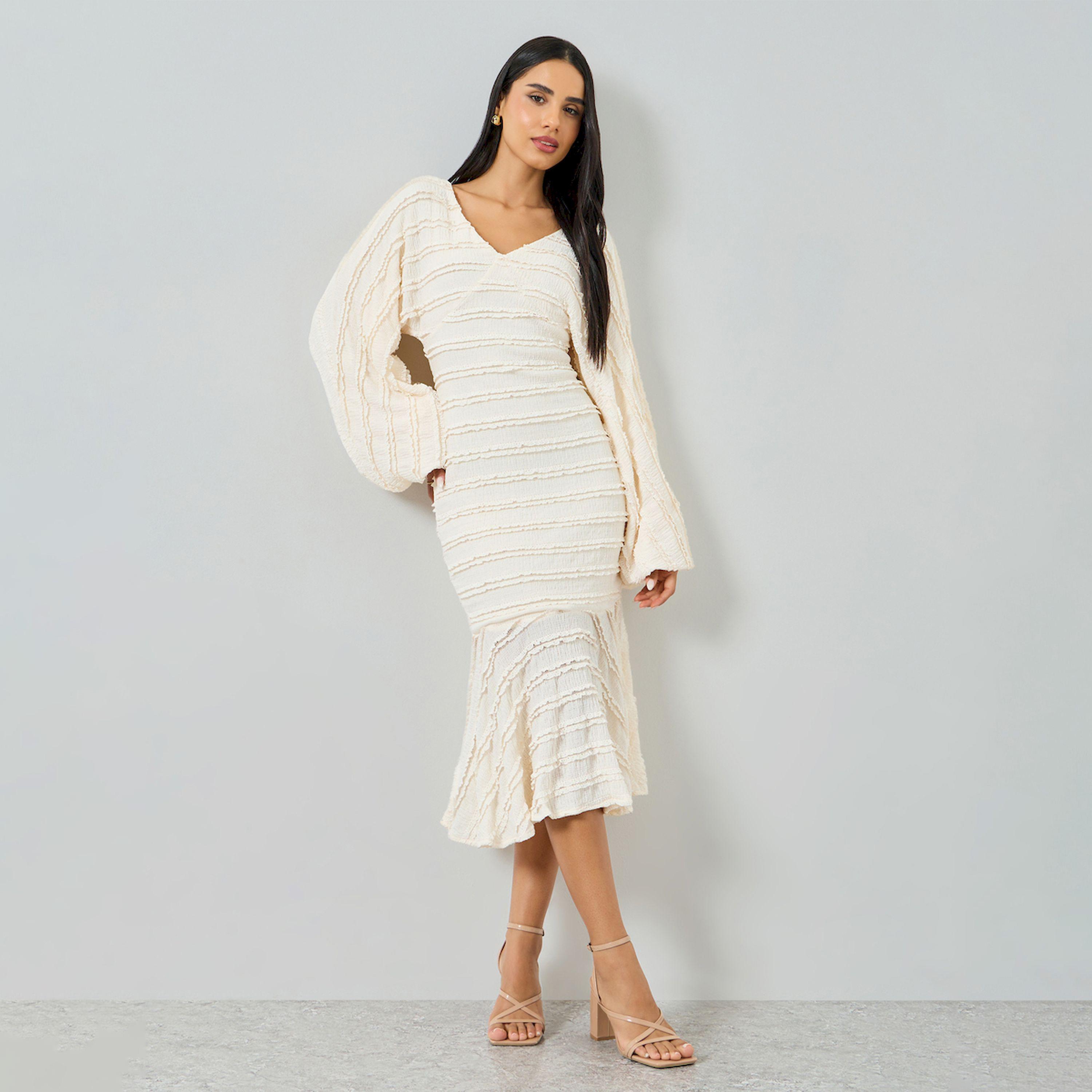 فستان ميدي بحافة ميرميد وأكمام بالون-women-clothing-dresses-image-1