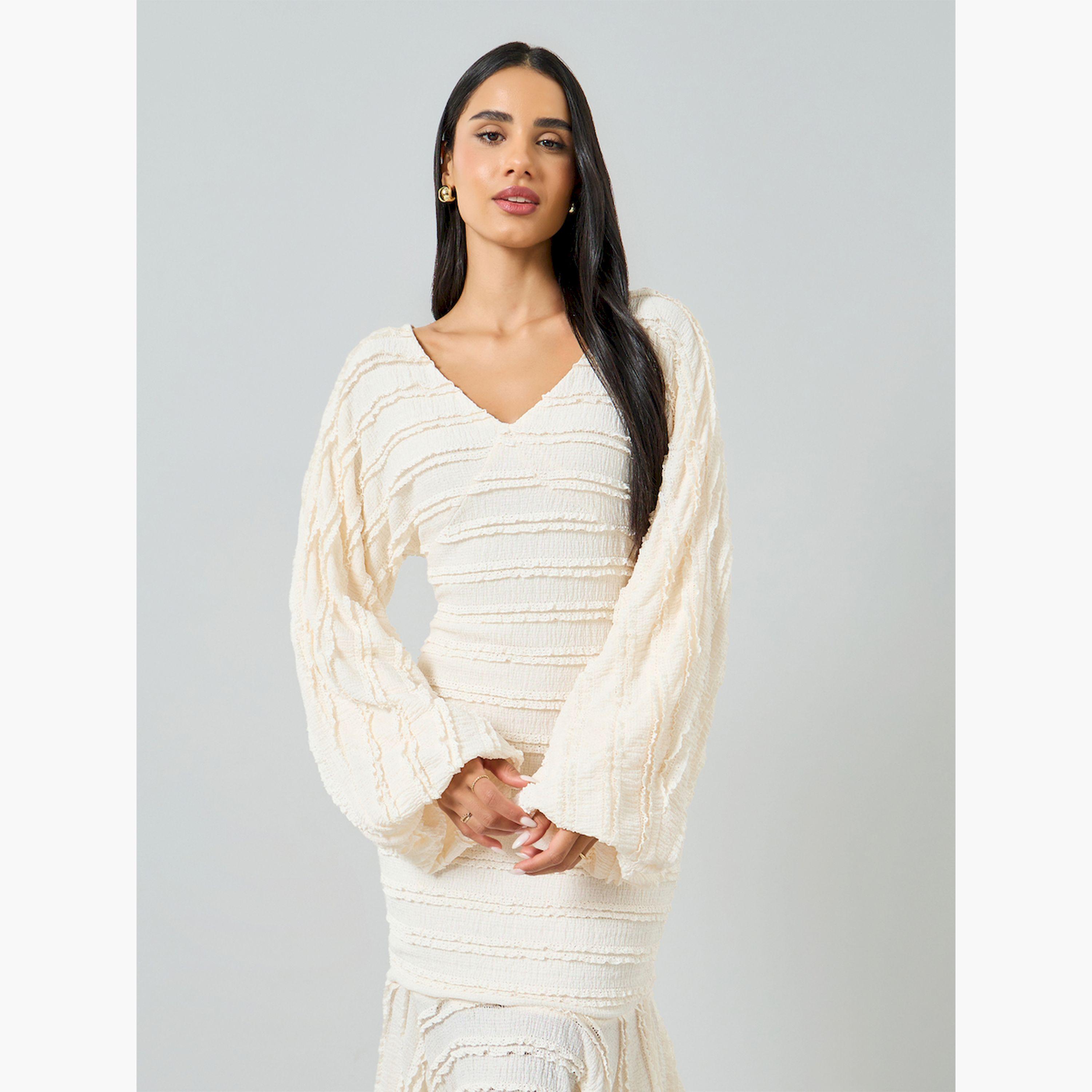 فستان ميدي بحافة ميرميد وأكمام بالون-women-clothing-dresses-image-2