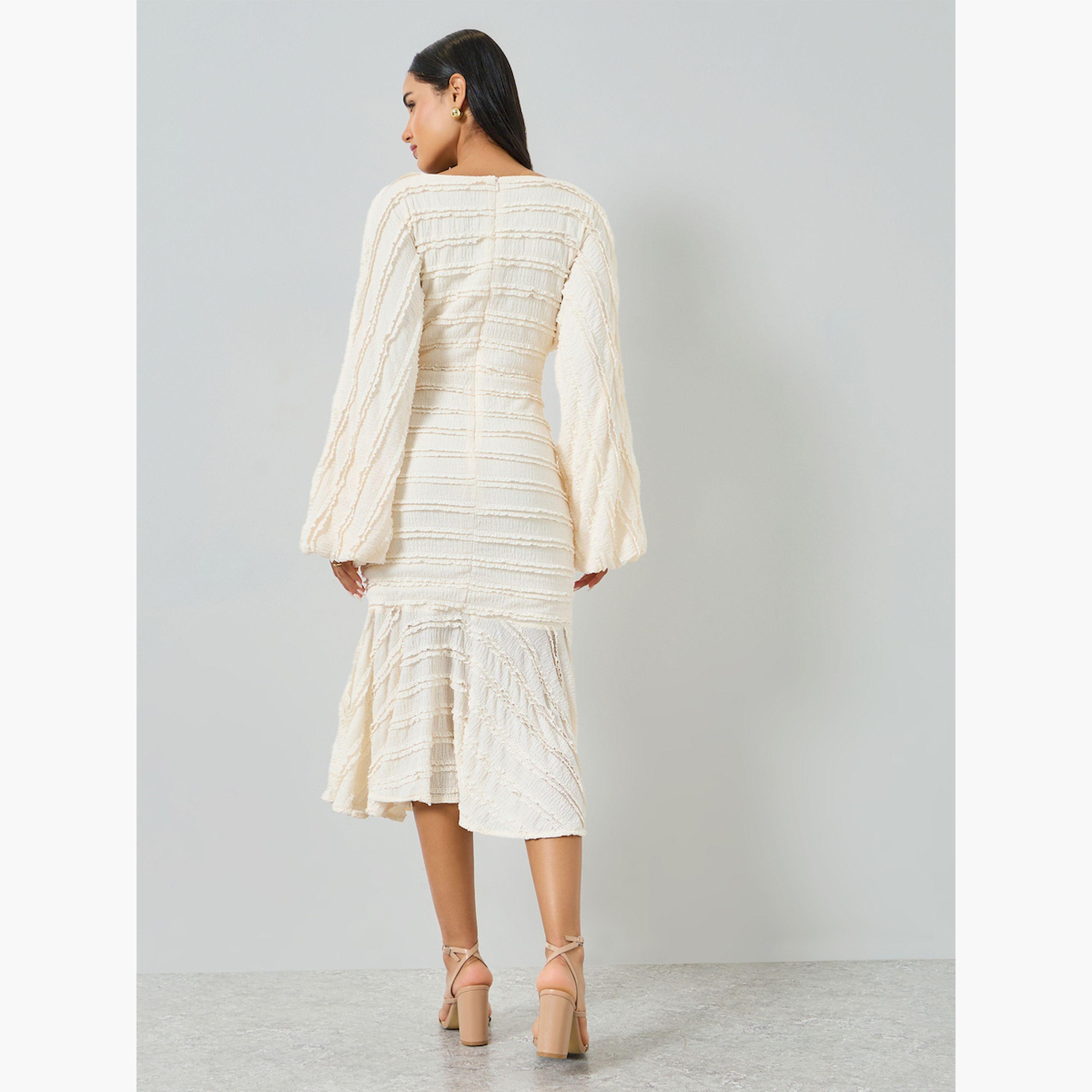فستان ميدي بحافة ميرميد وأكمام بالون-women-clothing-dresses-image-4