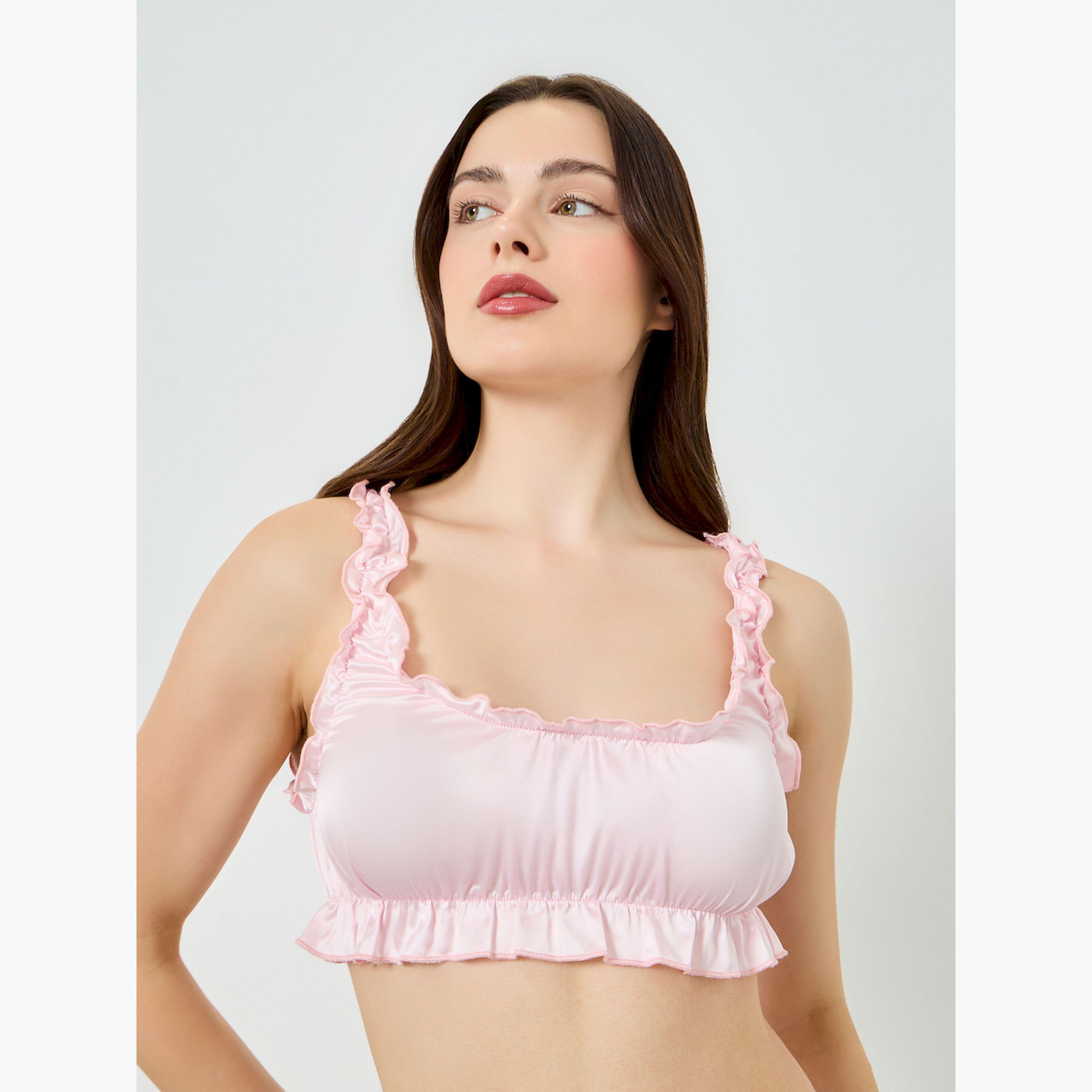 Styli Square Neck Satin Bralette and Ruffled Shorts Set-women-clothing-lingerie-lingeriesets-image-2