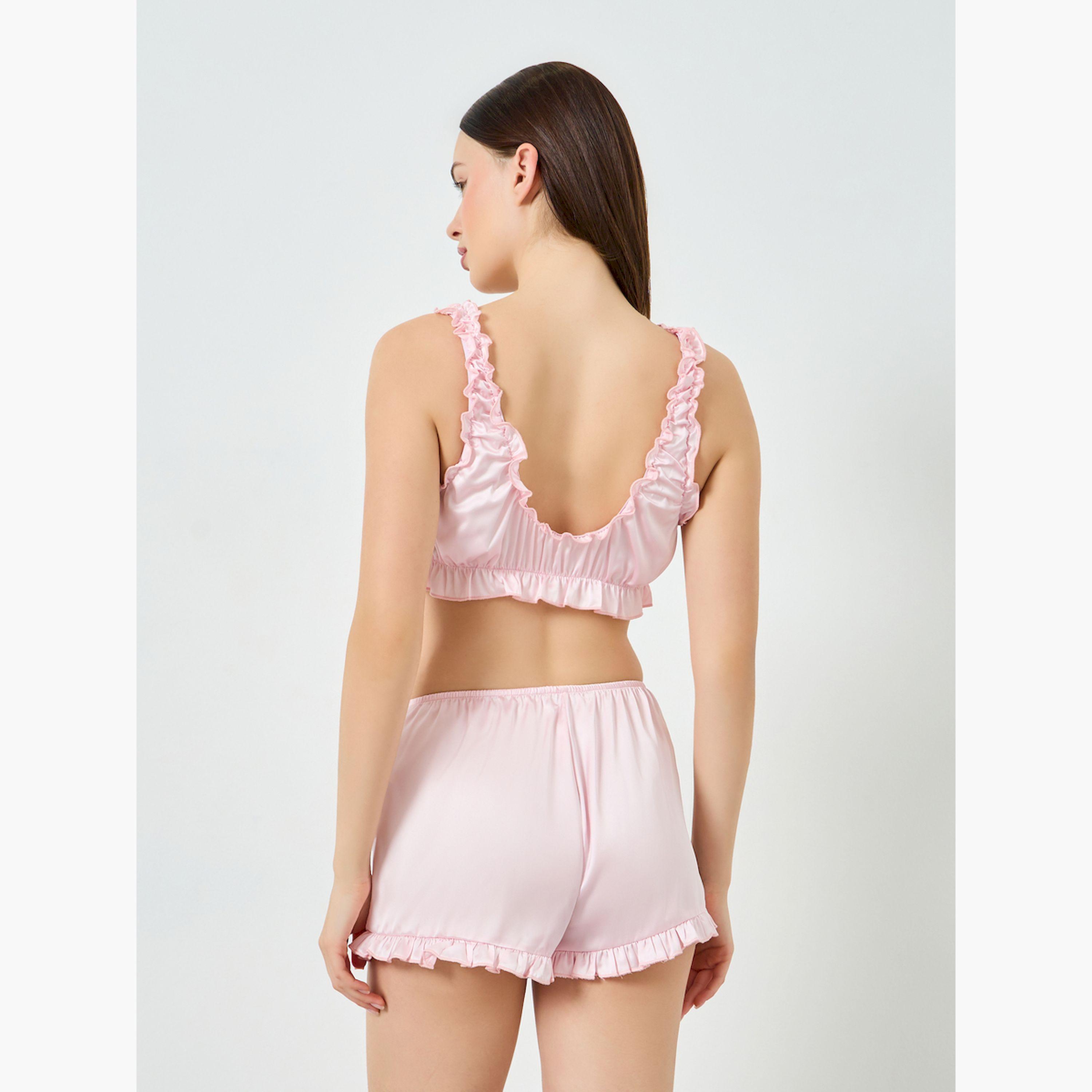 Styli Square Neck Satin Bralette and Ruffled Shorts Set-women-clothing-lingerie-lingeriesets-image-3