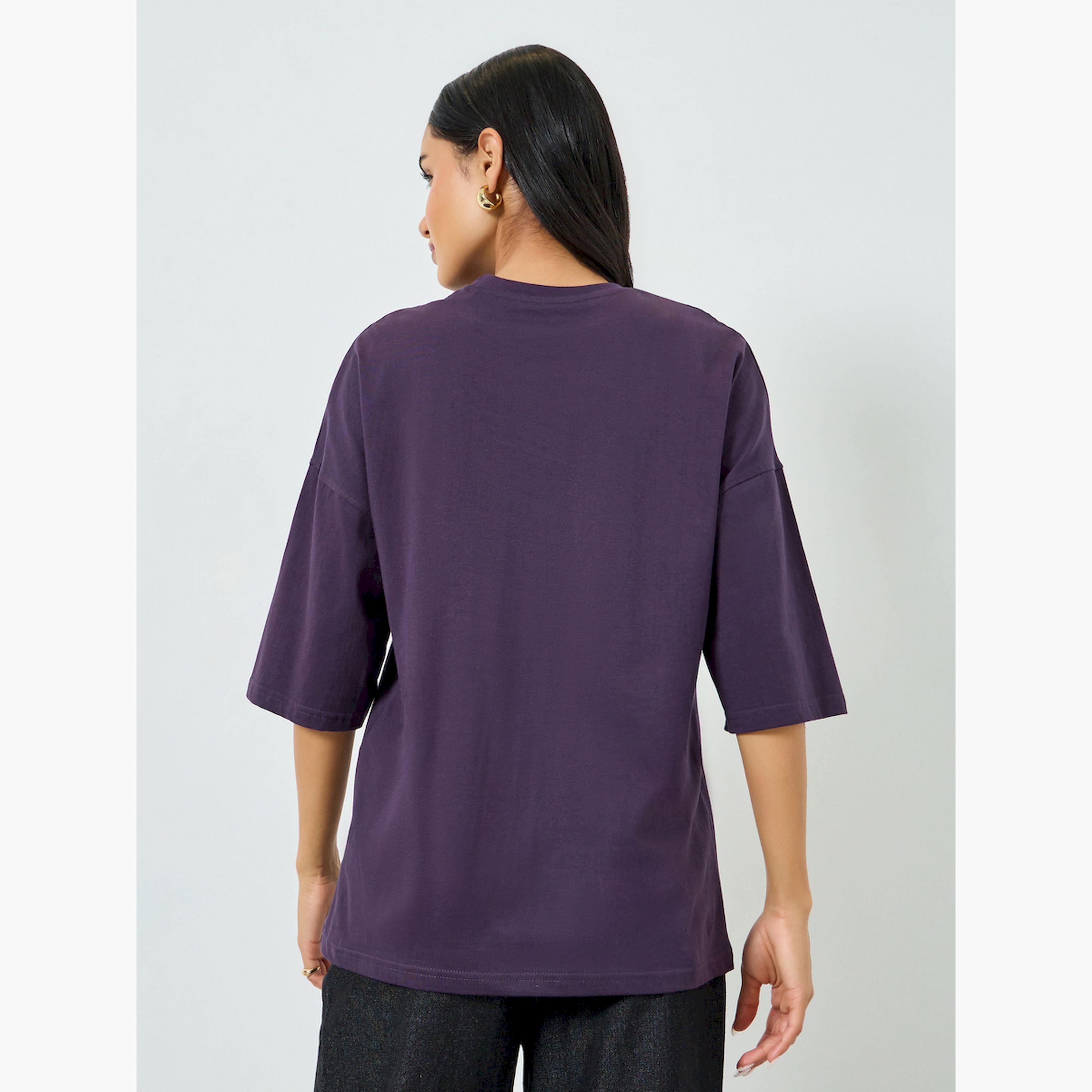 Styli Purple Slogan Print Oversized T-Shirt-women-clothing-tshirts-image-3