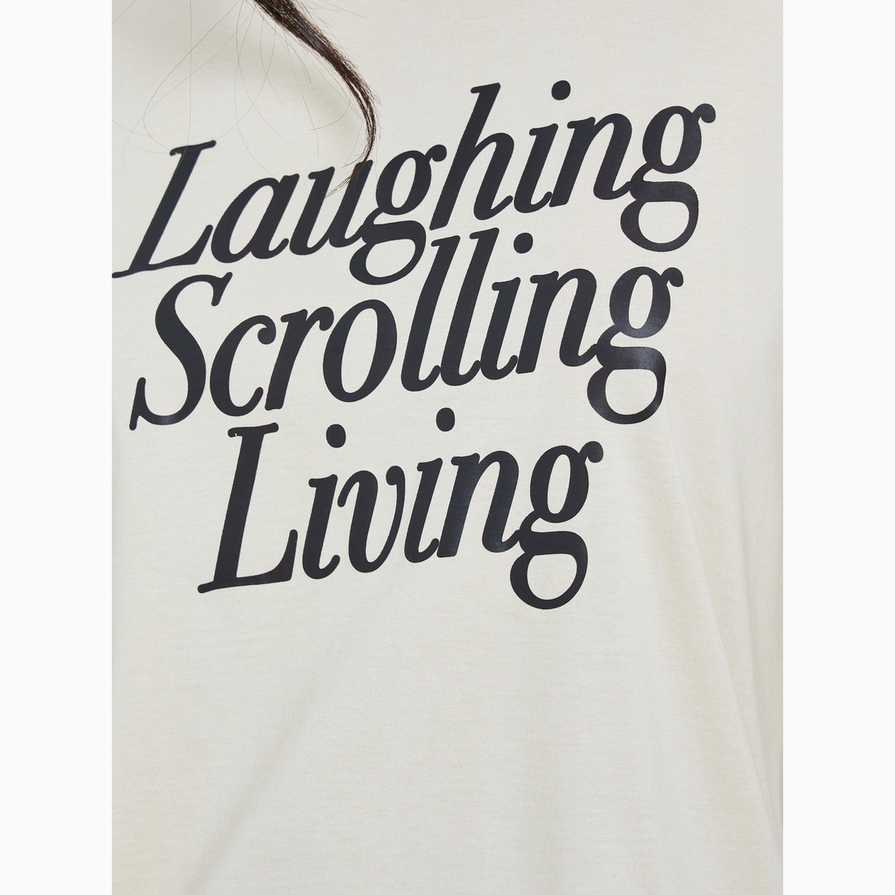 Styli Beige Slogan Print Oversized Cotton T-Shirt-women-clothing-tshirts-image-4