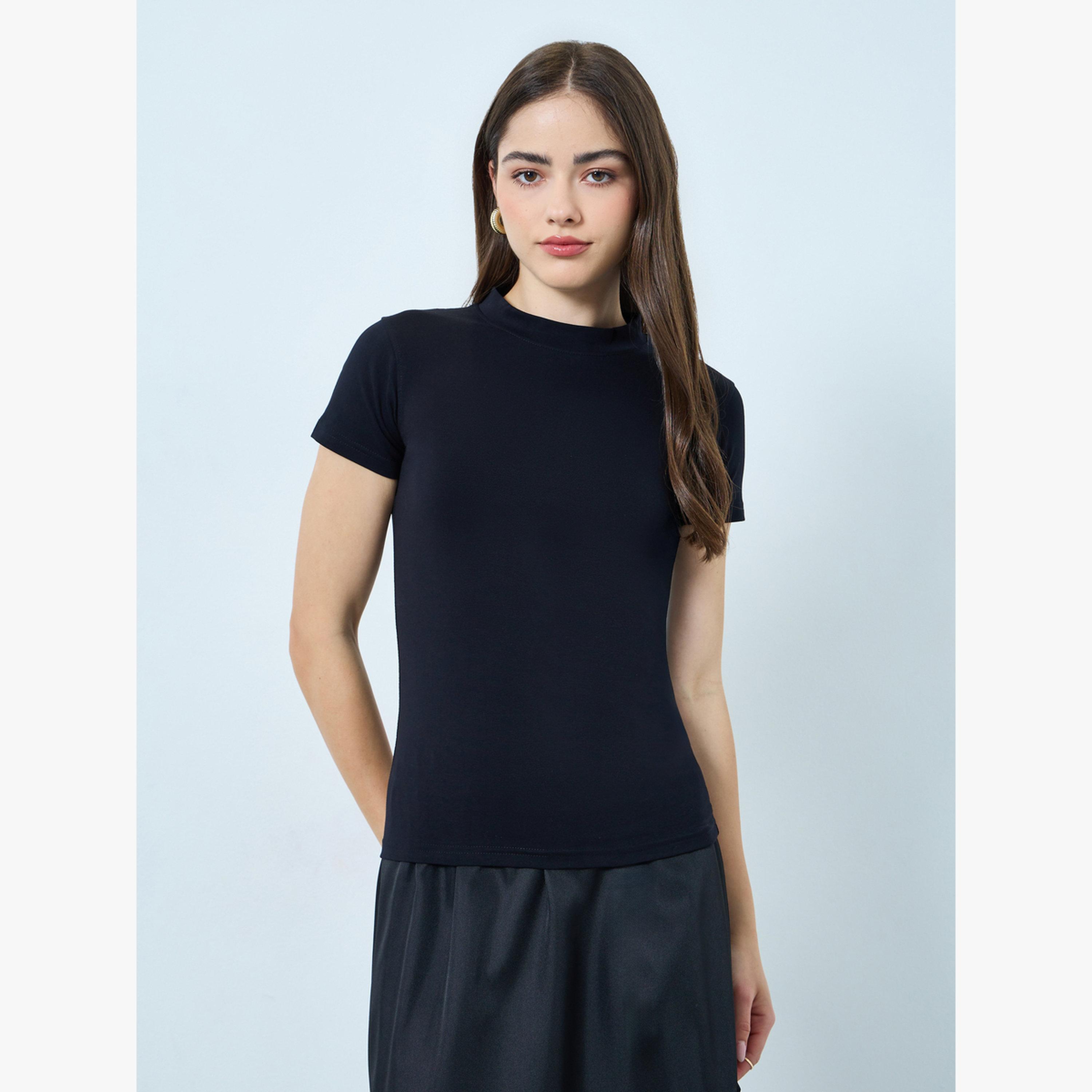 تيشيرت قطن ضيق بأكمام قصيرة-women-clothing-tshirts-image-1
