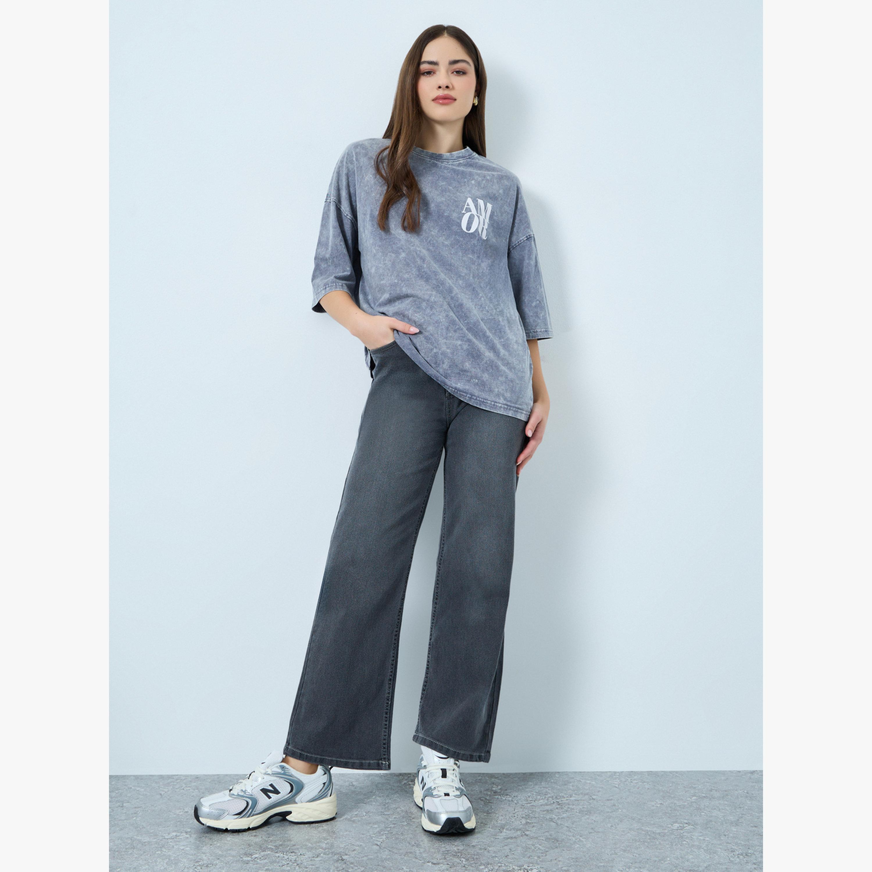 Styli Grey Oversized Acid Wash T-Shirt-women-clothing-tshirts-image-2