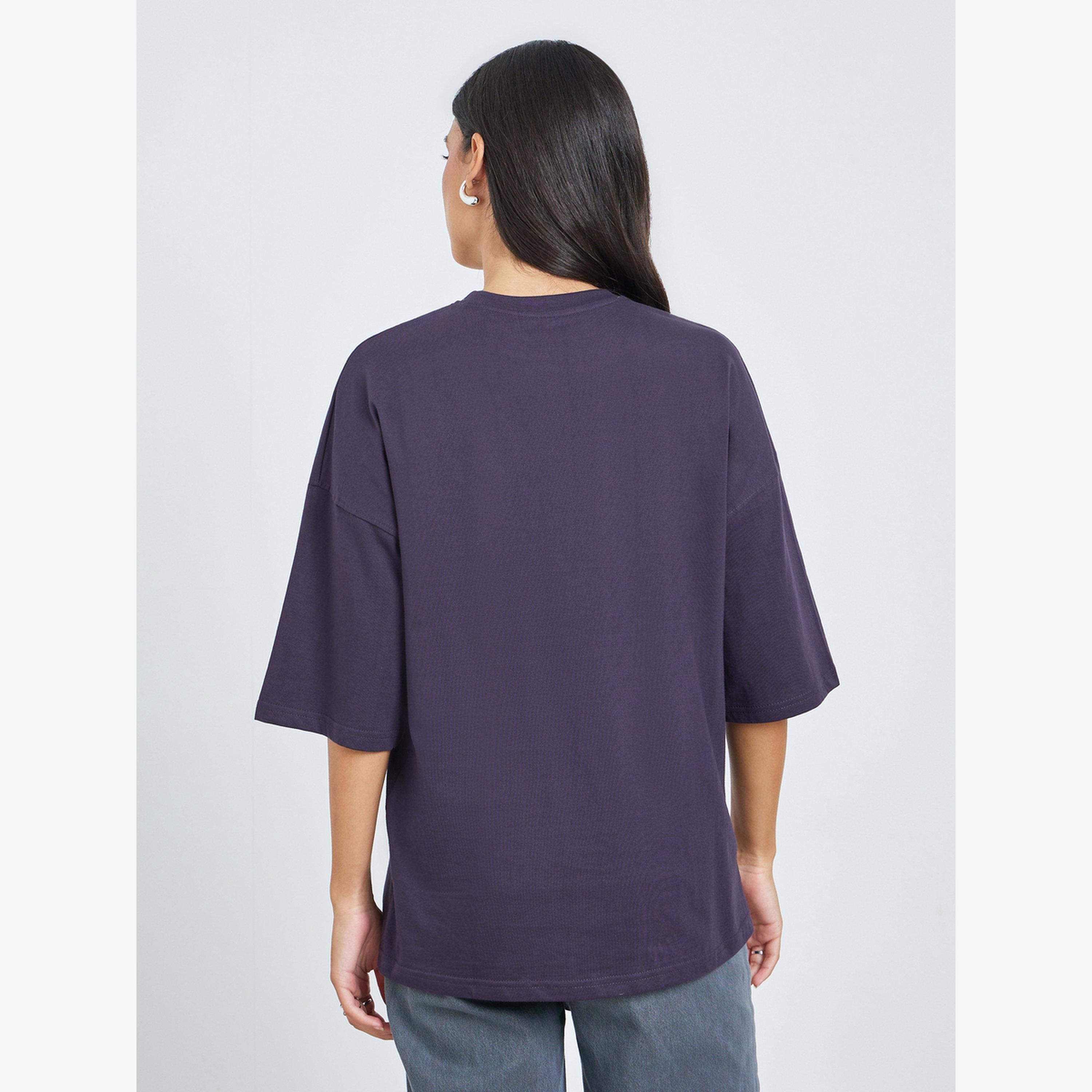 Styli Purple Slogan Print Oversized T-Shirt-women-clothing-tshirts-image-4