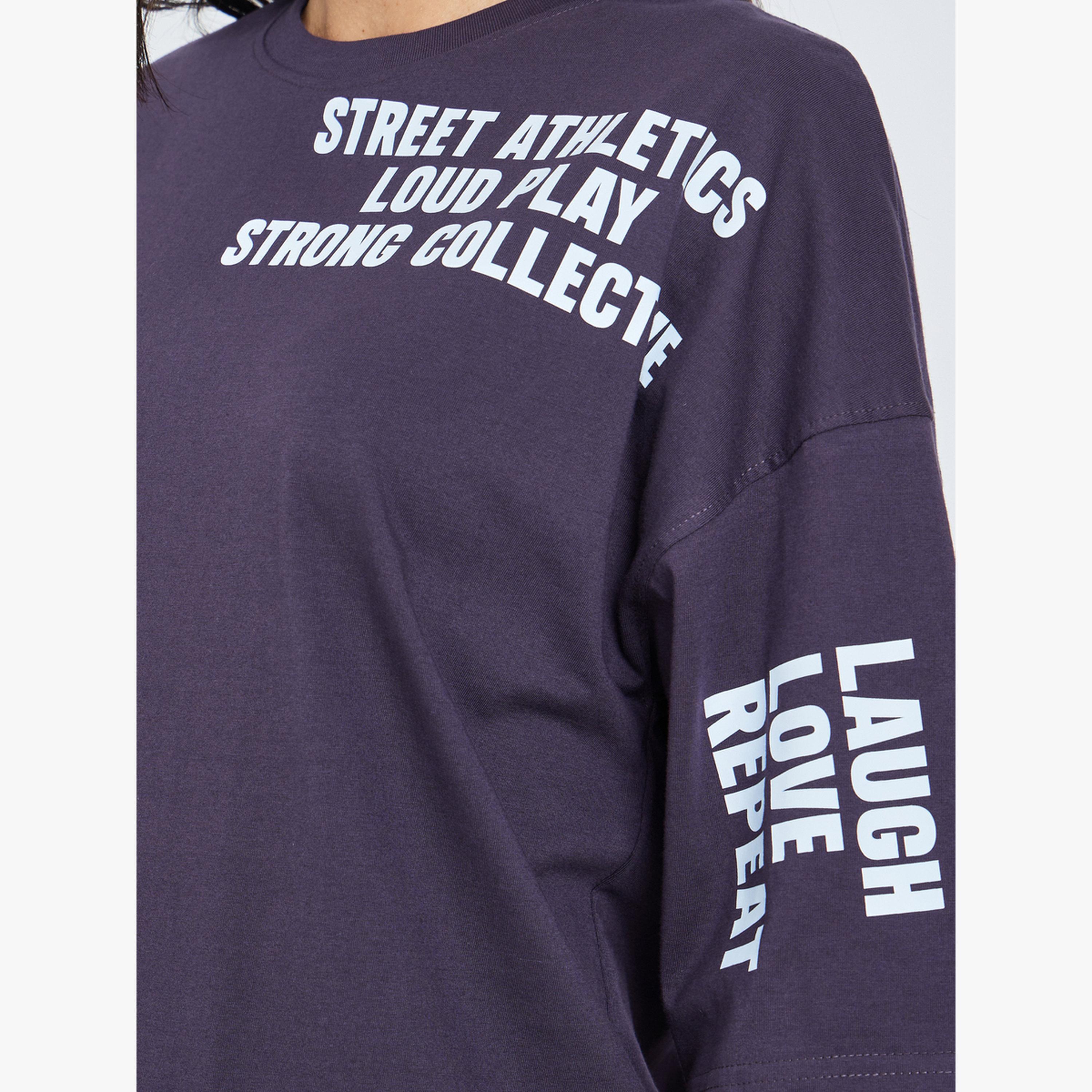 Styli Purple Slogan Print Oversized T-Shirt-women-clothing-tshirts-image-5