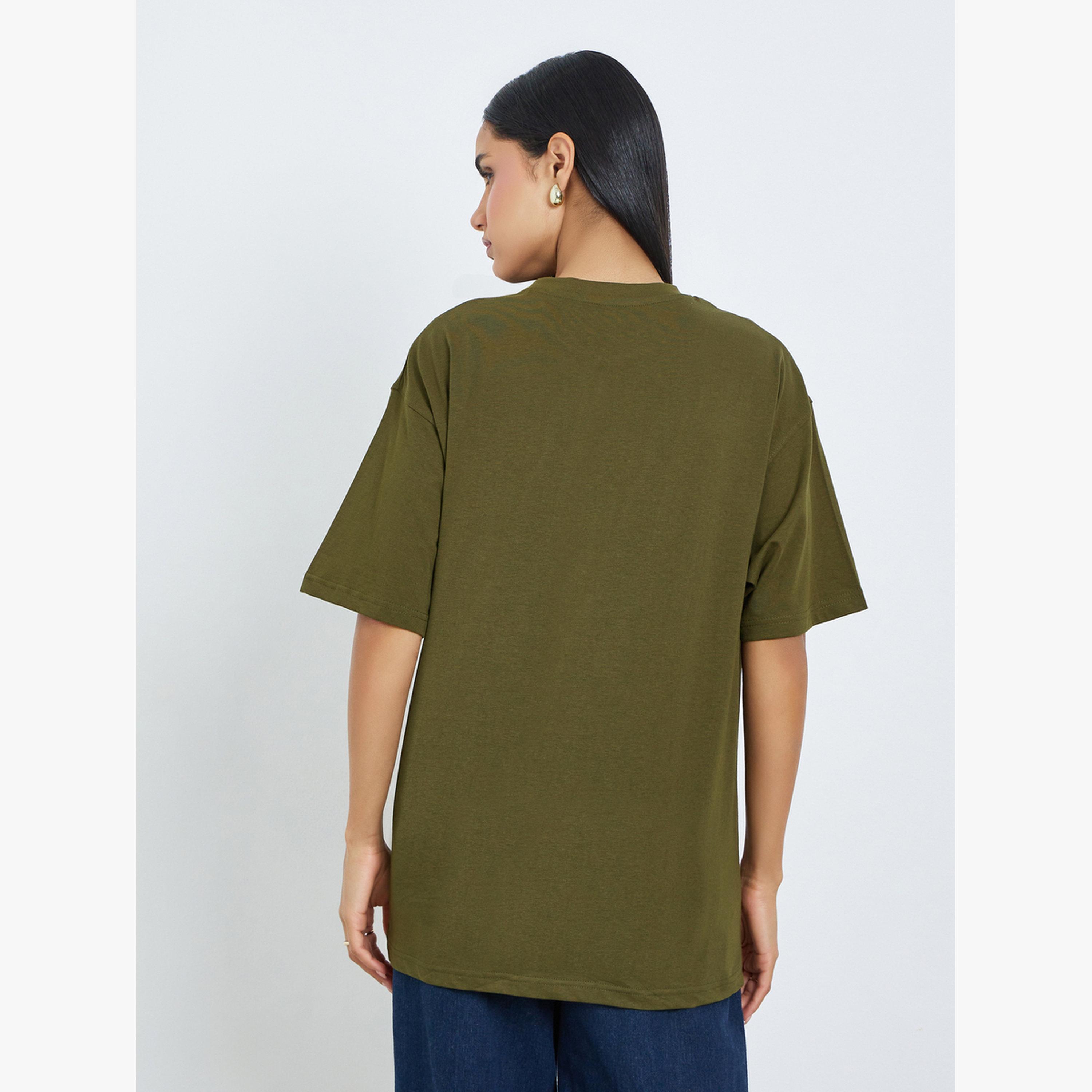 Styli Green Slogan Embossed 100% Cotton Oversized T-Shirt-women-clothing-tshirts-image-4