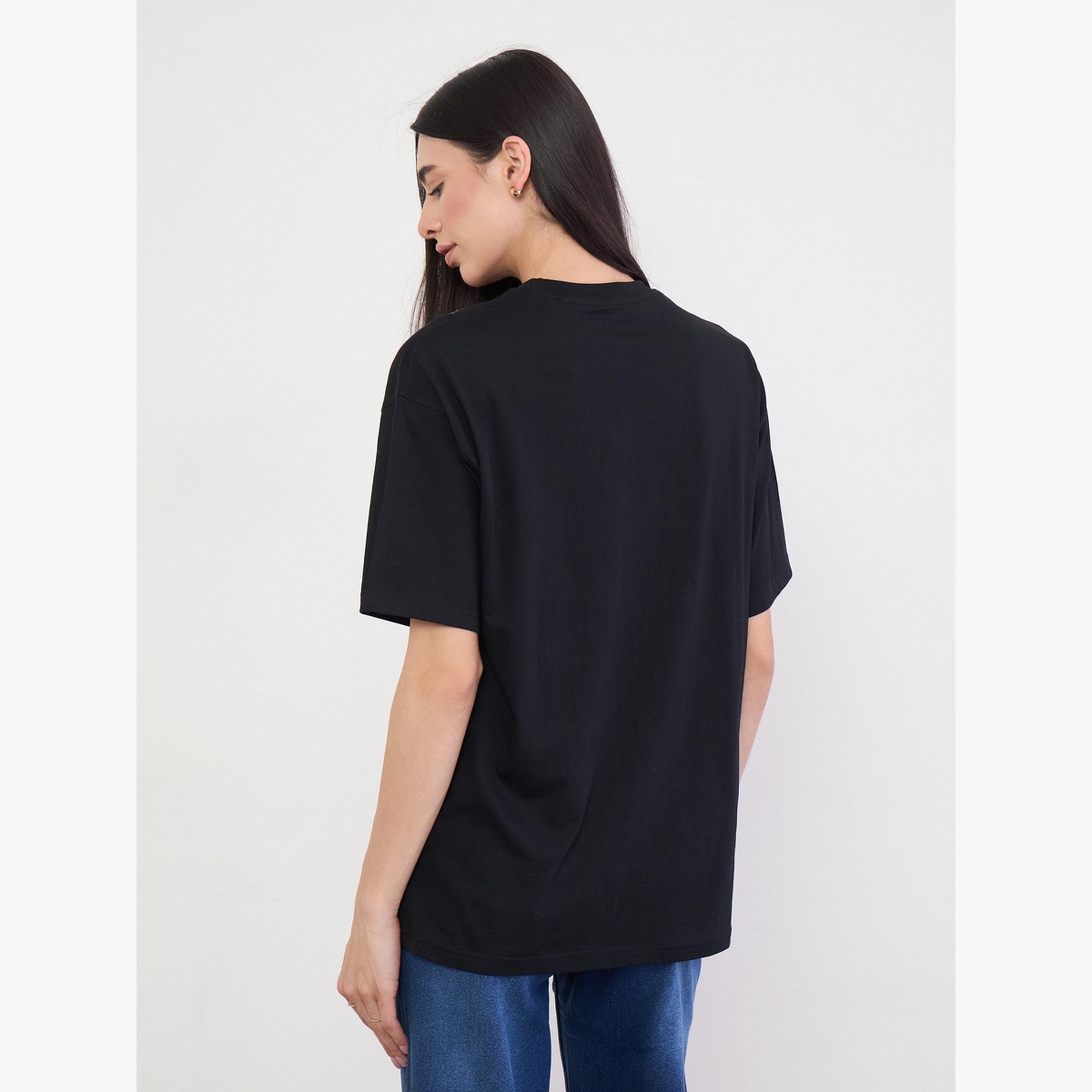 Styli Black Embroidered Floral Oversized T-Shirt-women-clothing-tshirts-image-4