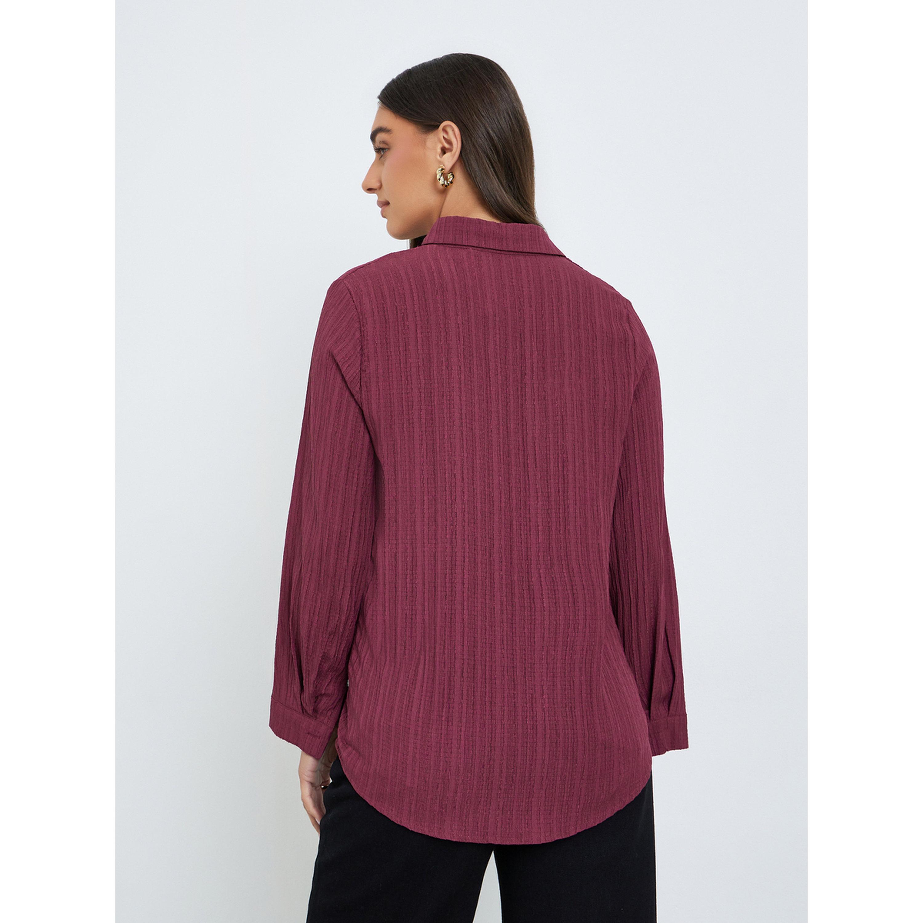 بلوزة كتان بتفاصيل بارزة الملمس وأكمام طويلة-women-clothing-shirtsandblouses-shirts-image-4