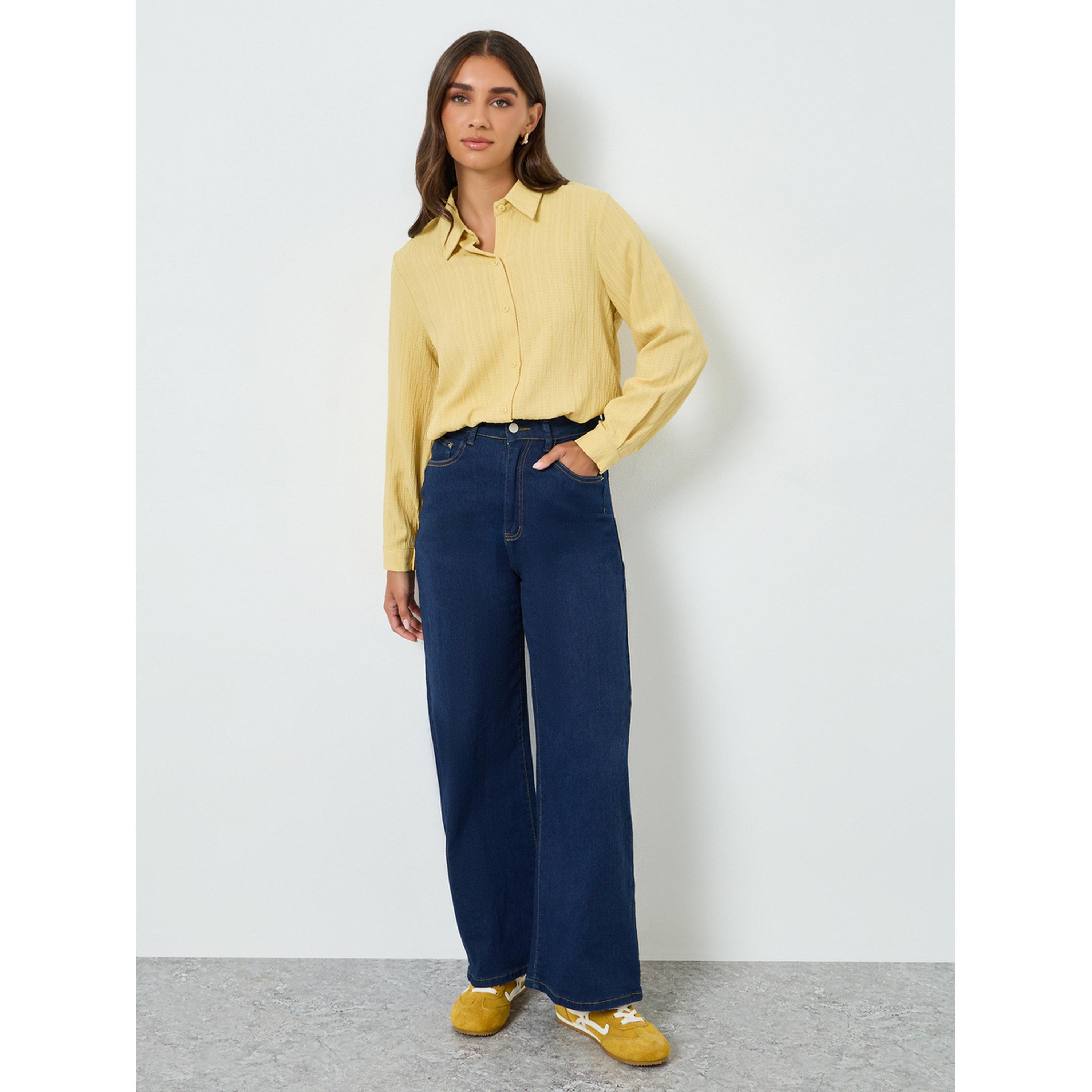 بلوزة كتان بتفاصيل بارزة الملمس وأكمام طويلة-women-clothing-shirtsandblouses-shirts-image-2