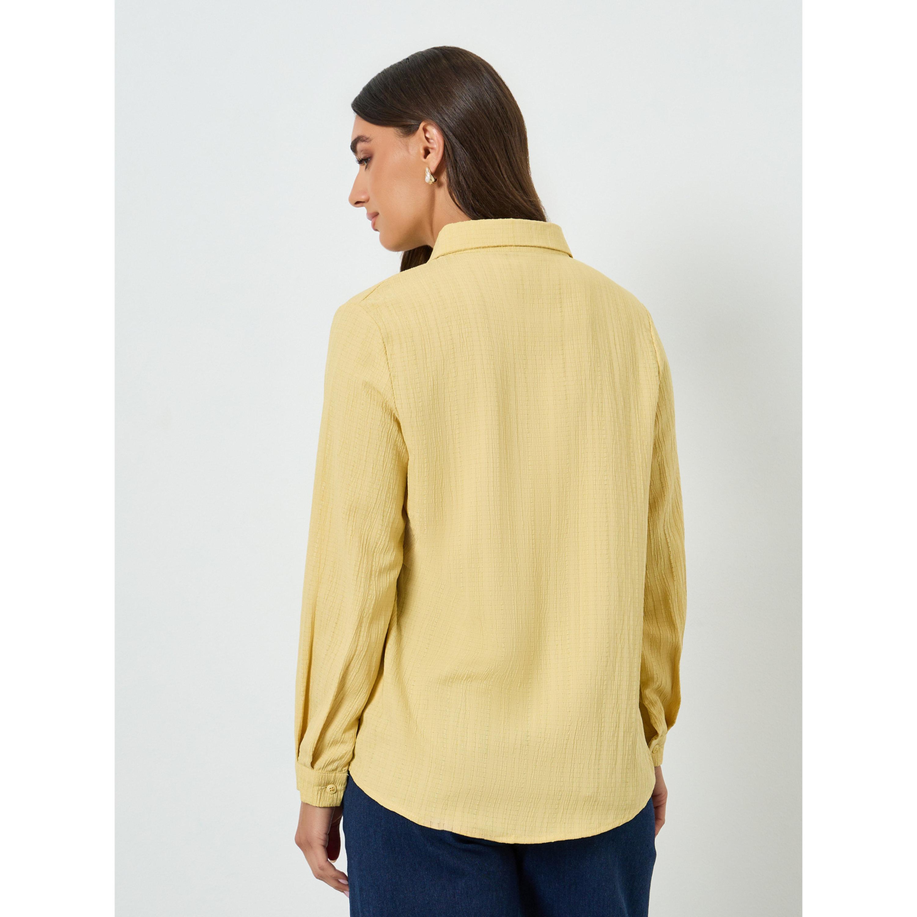 Styli Women Yellow Textured Linen Long Sleeve Shirt-women-clothing-shirtsandblouses-shirts-image-5