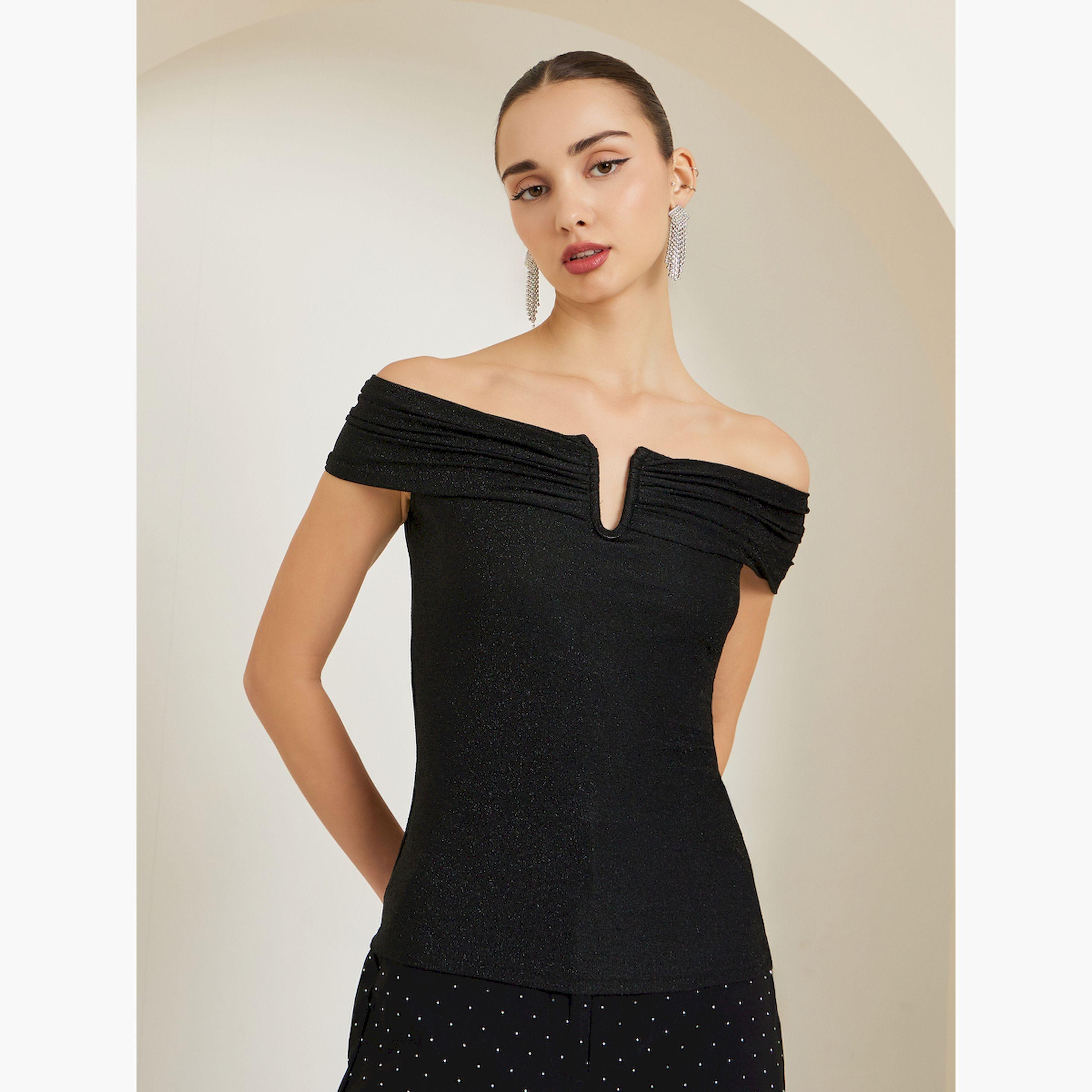 Styli Black Knit Off-Shoulder Top-women-clothing-shirtsandblouses-blouses-image-1
