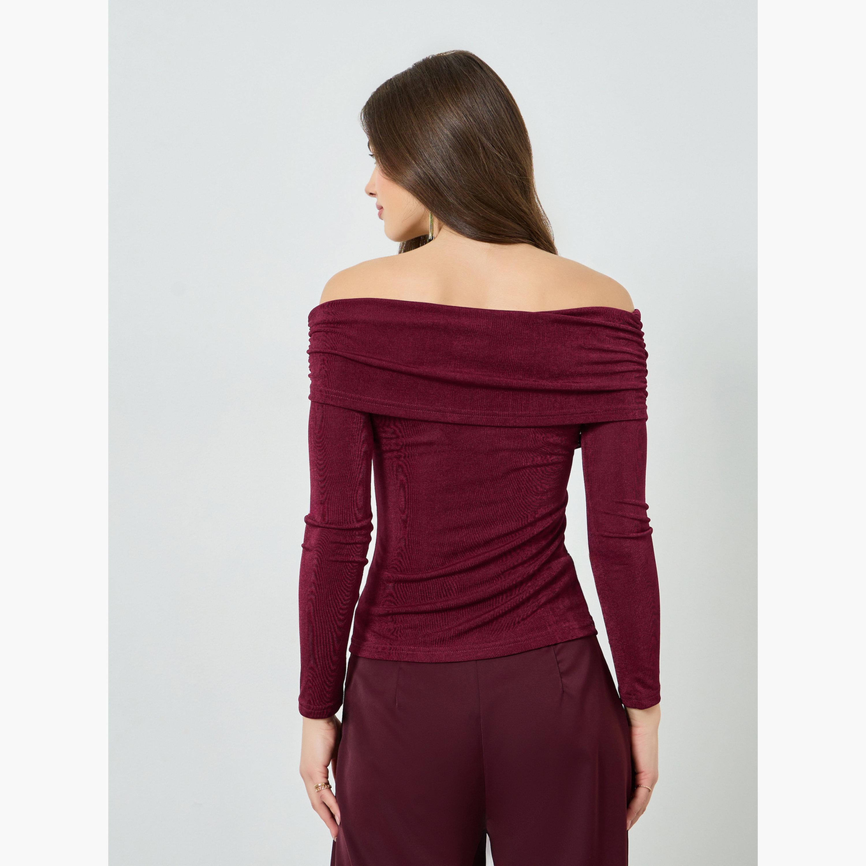 Styli Women Maroon Off-Shoulder Knit Top-women-clothing-shirtsandblouses-blouses-image-5