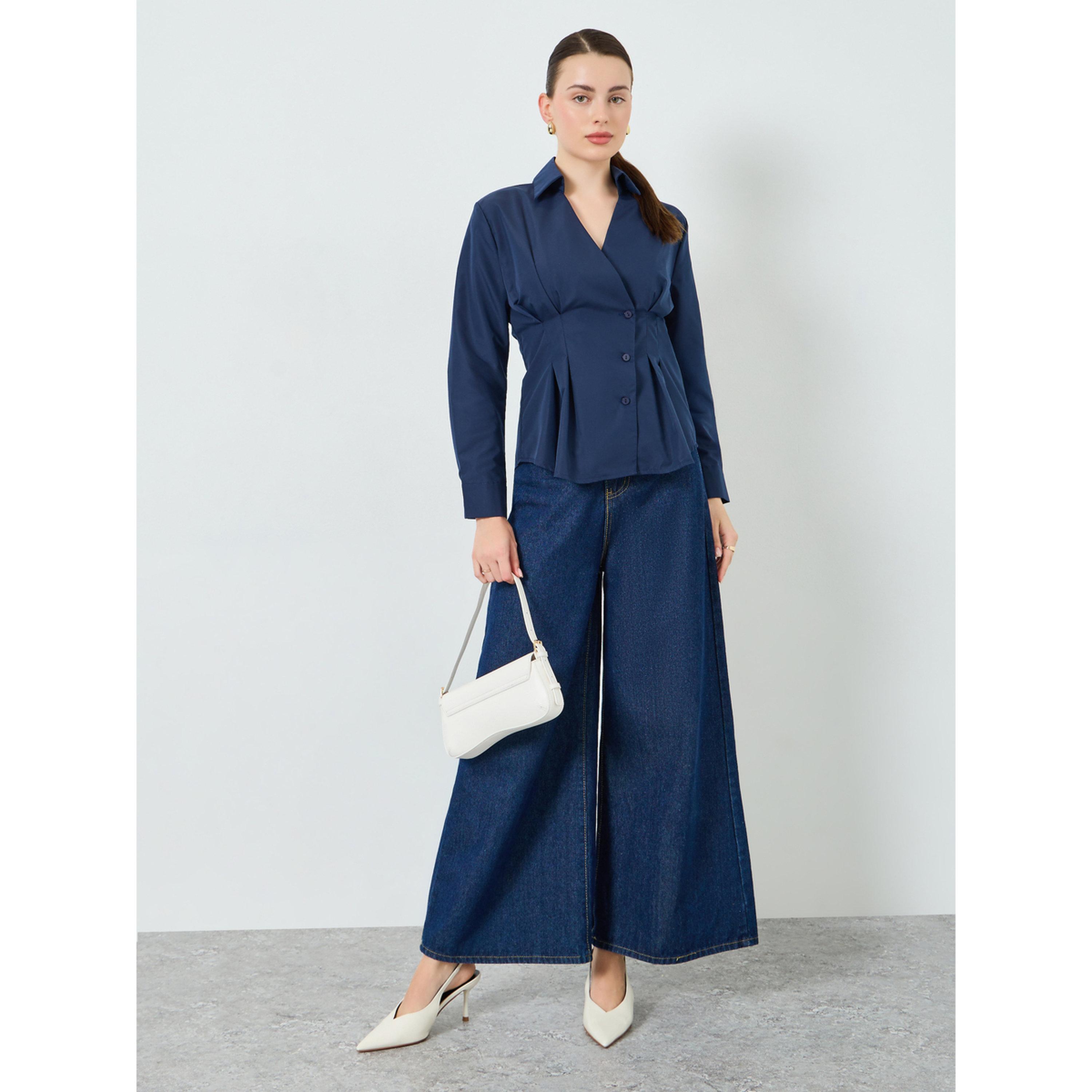 بلوزة بنمط ملفوف وأكمام طويلة-women-clothing-shirtsandblouses-blouses-image-2