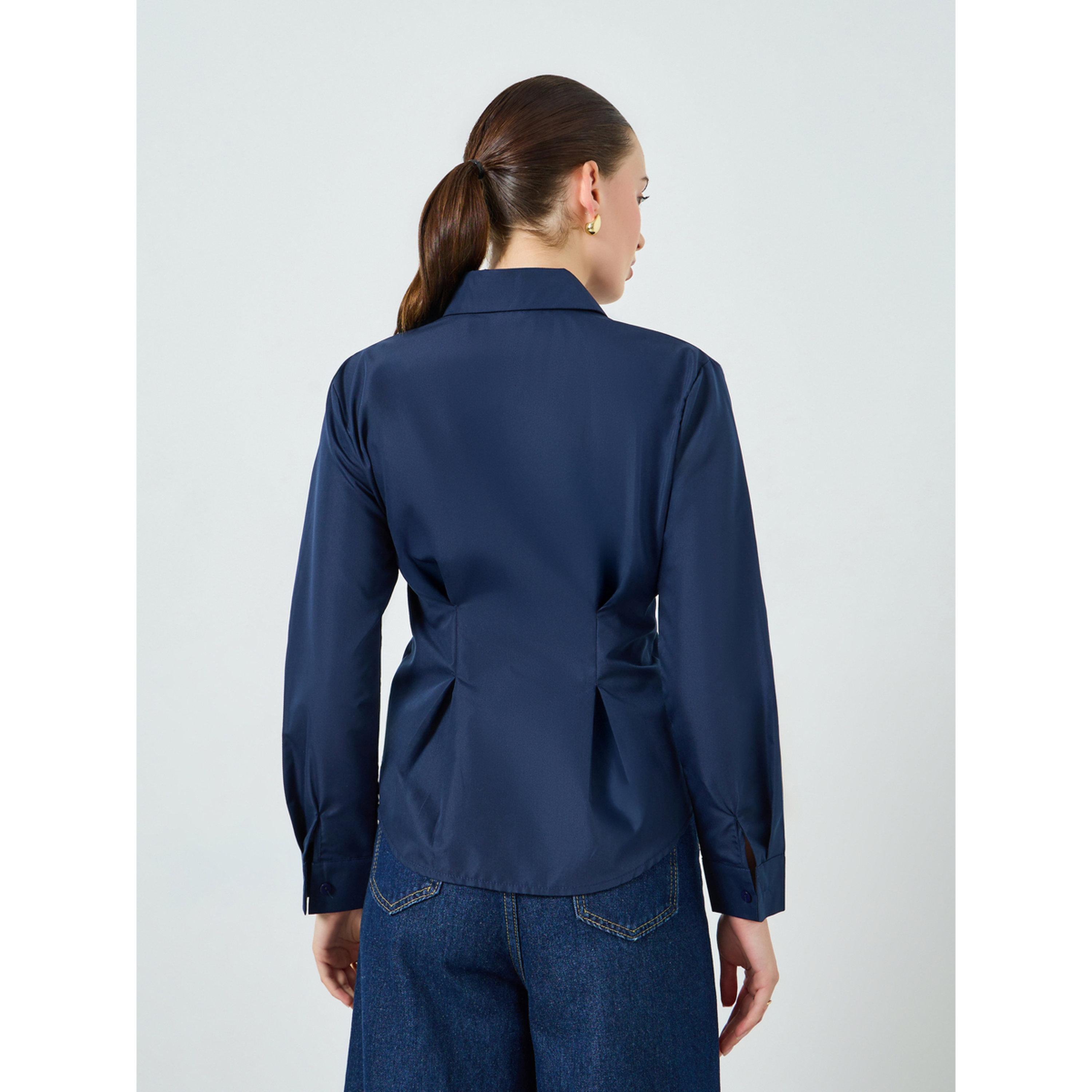Styli Women Navy Blue Long Sleeve Wrap Top-women-clothing-shirtsandblouses-blouses-image-5