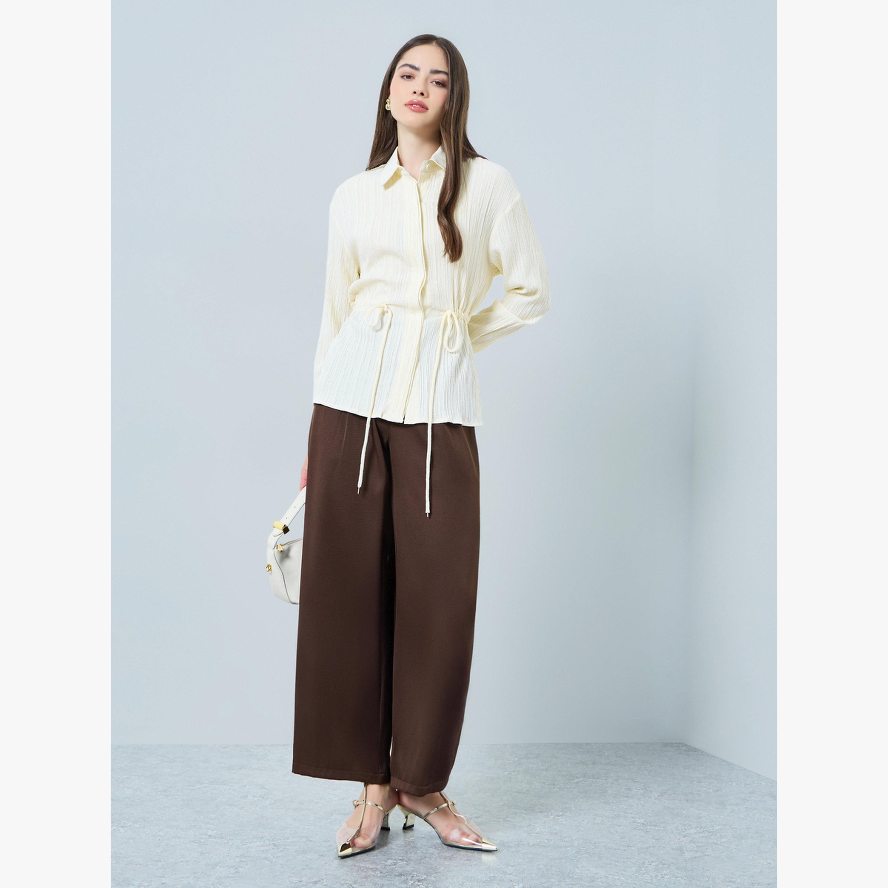 بلوزة بأكمام طويلة مع رباط سحب عند الخصر-women-clothing-shirtsandblouses-blouses-image-2