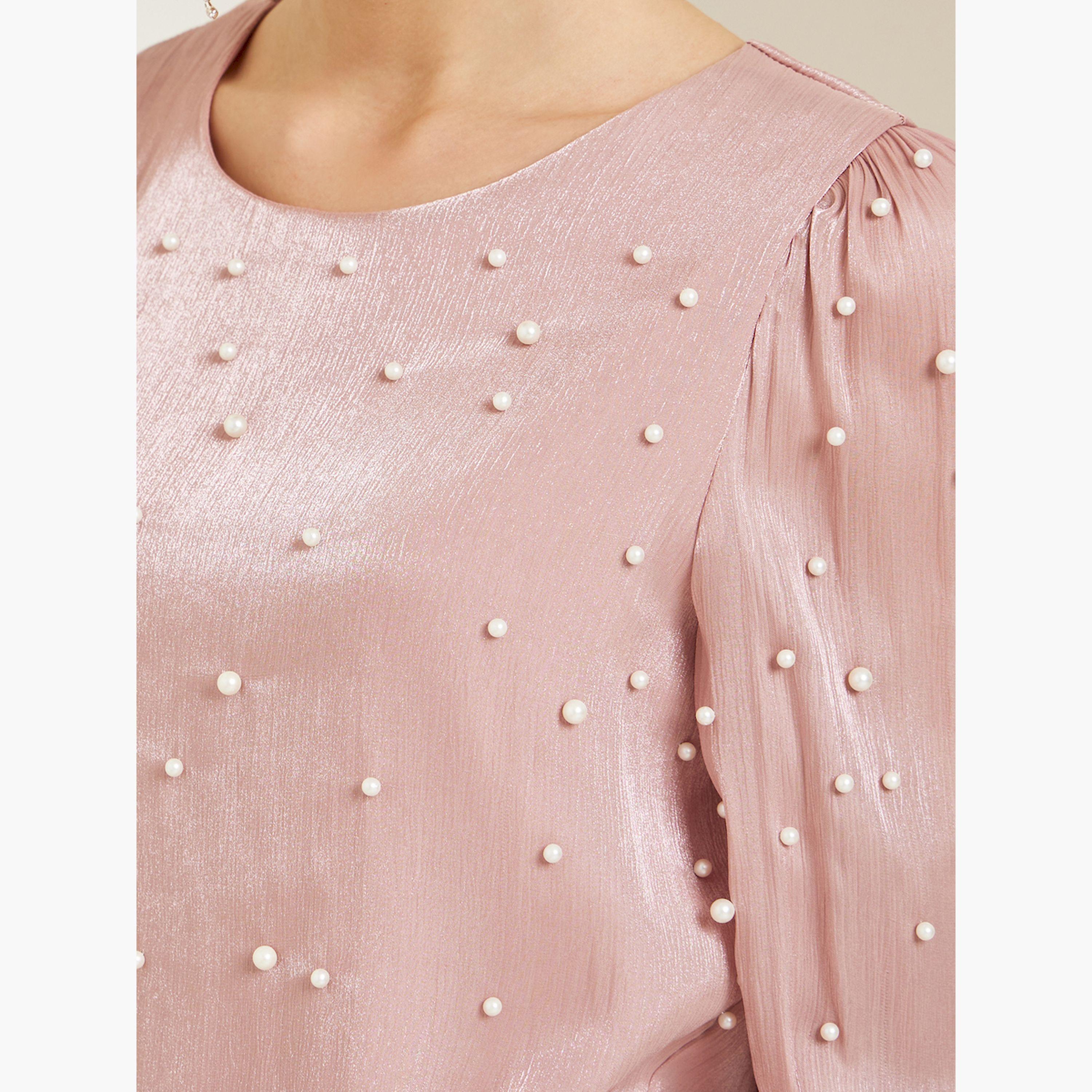 Styli Pink Pearl Embellished Long Sleeve Blouse-women-clothing-shirtsandblouses-blouses-image-5