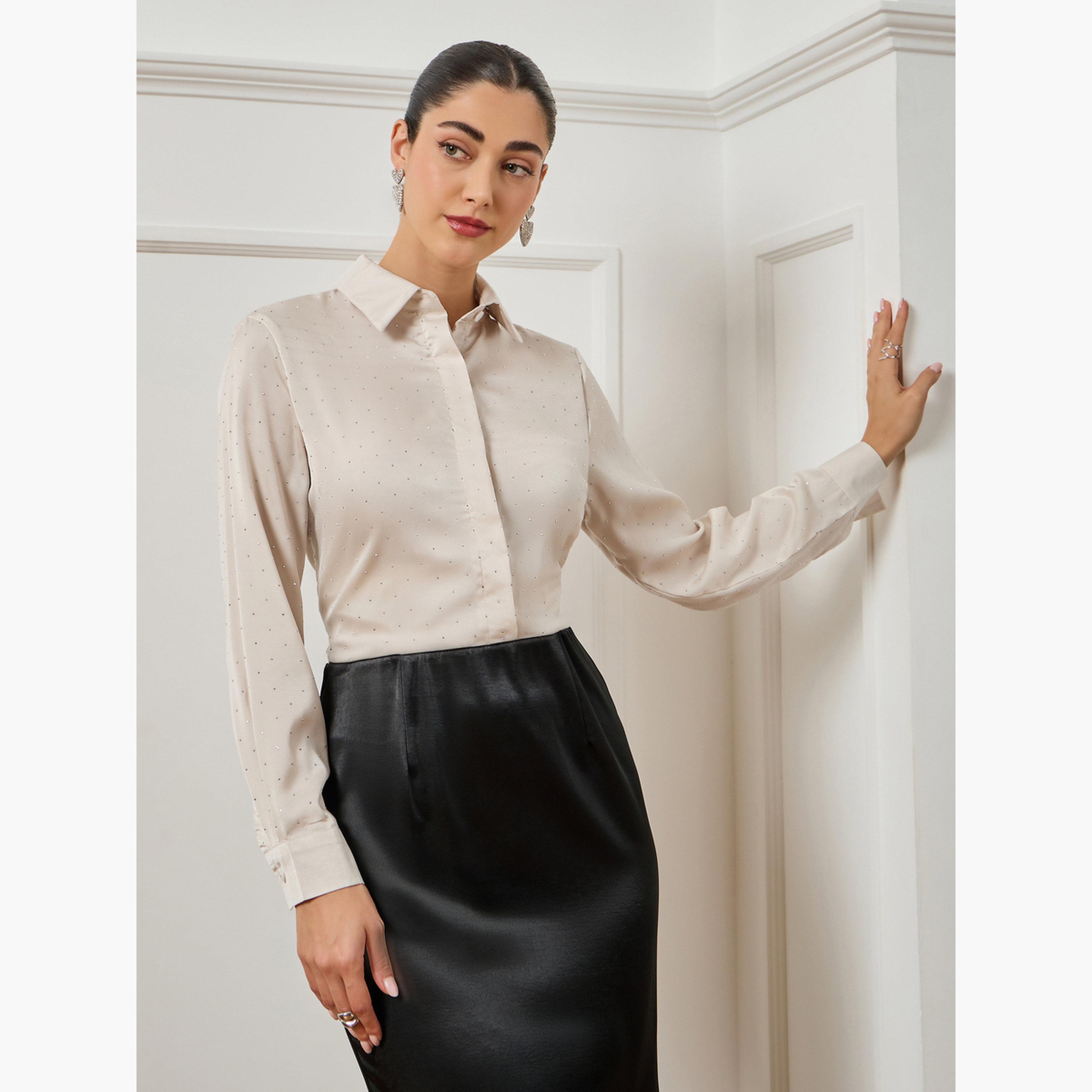 Styli Women Off-White Embellished Satin Shirt-women-clothing-shirtsandblouses-shirts-image-4
