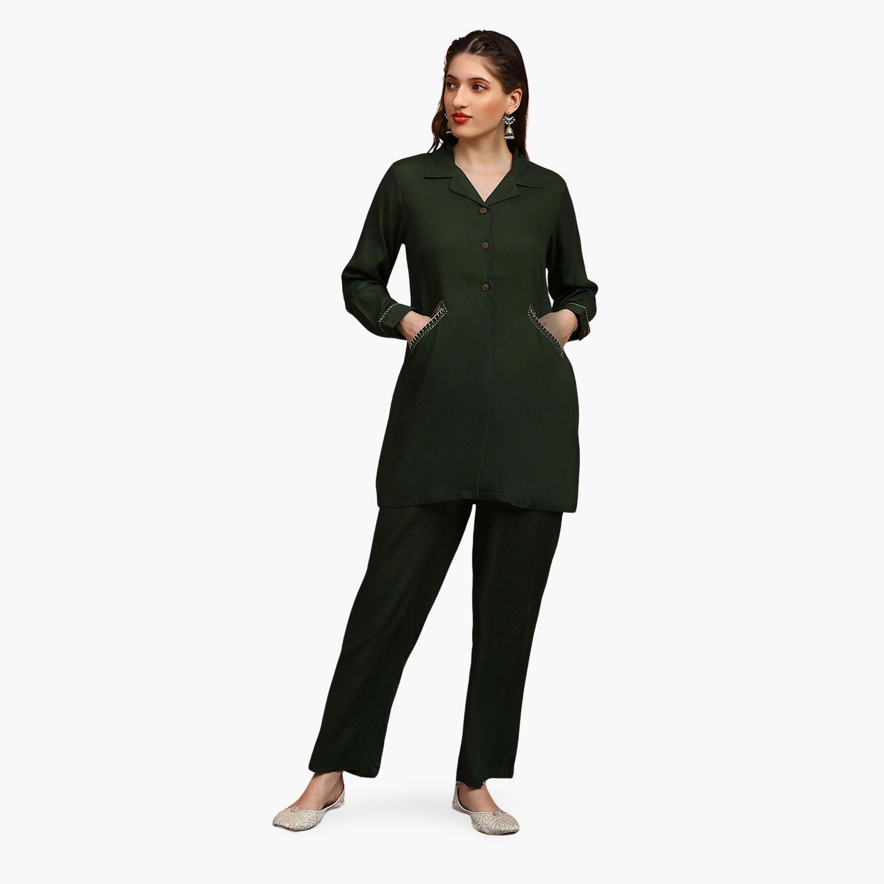 طقم منسق من تونيك قميص مطرز وجيب مع بنطال-women-clothing-coordsets-image-1