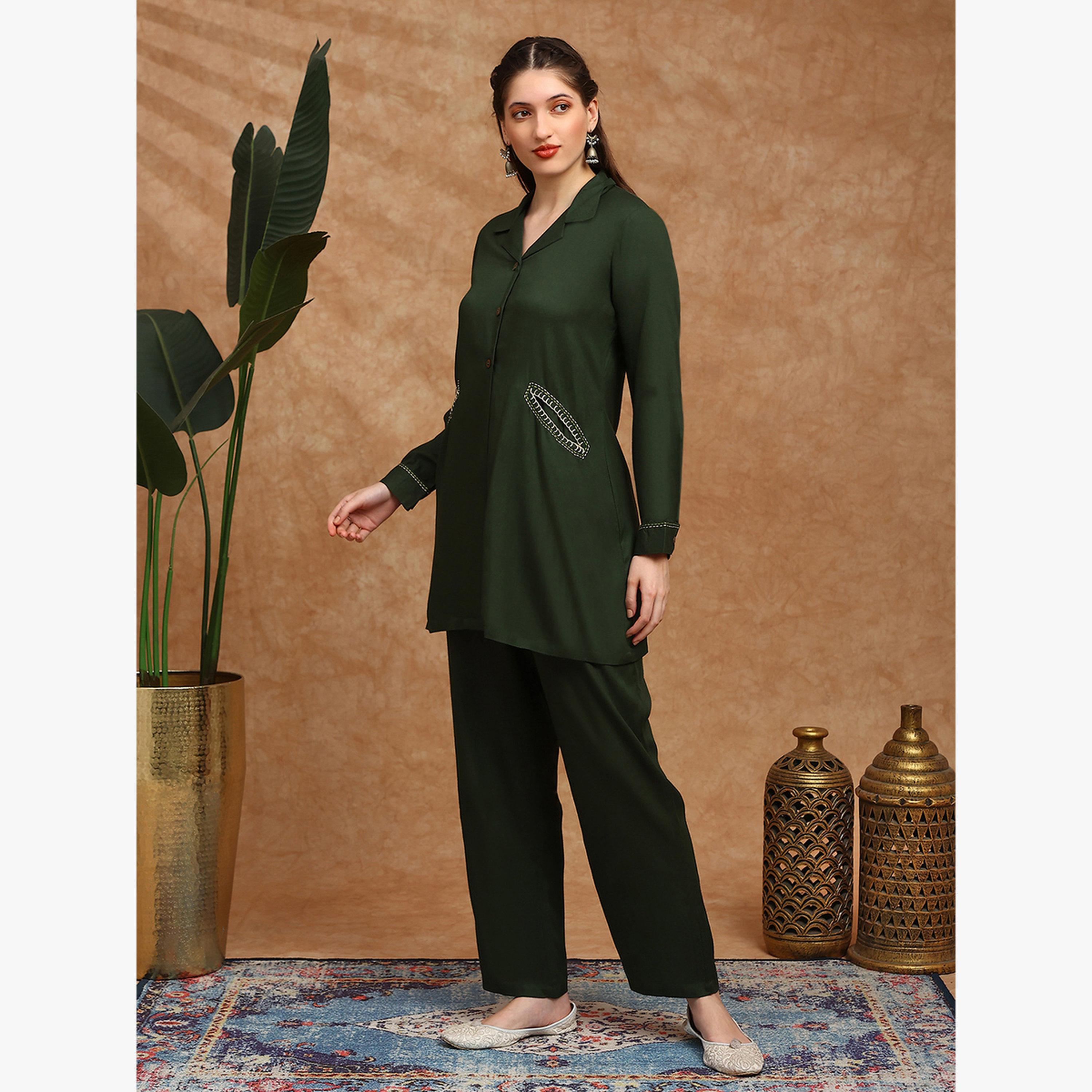 Globus X Styli Embroidered Detail Pocket Shirt Style Tunic and Trousers Co-Ords-women-clothing-coordsets-image-2