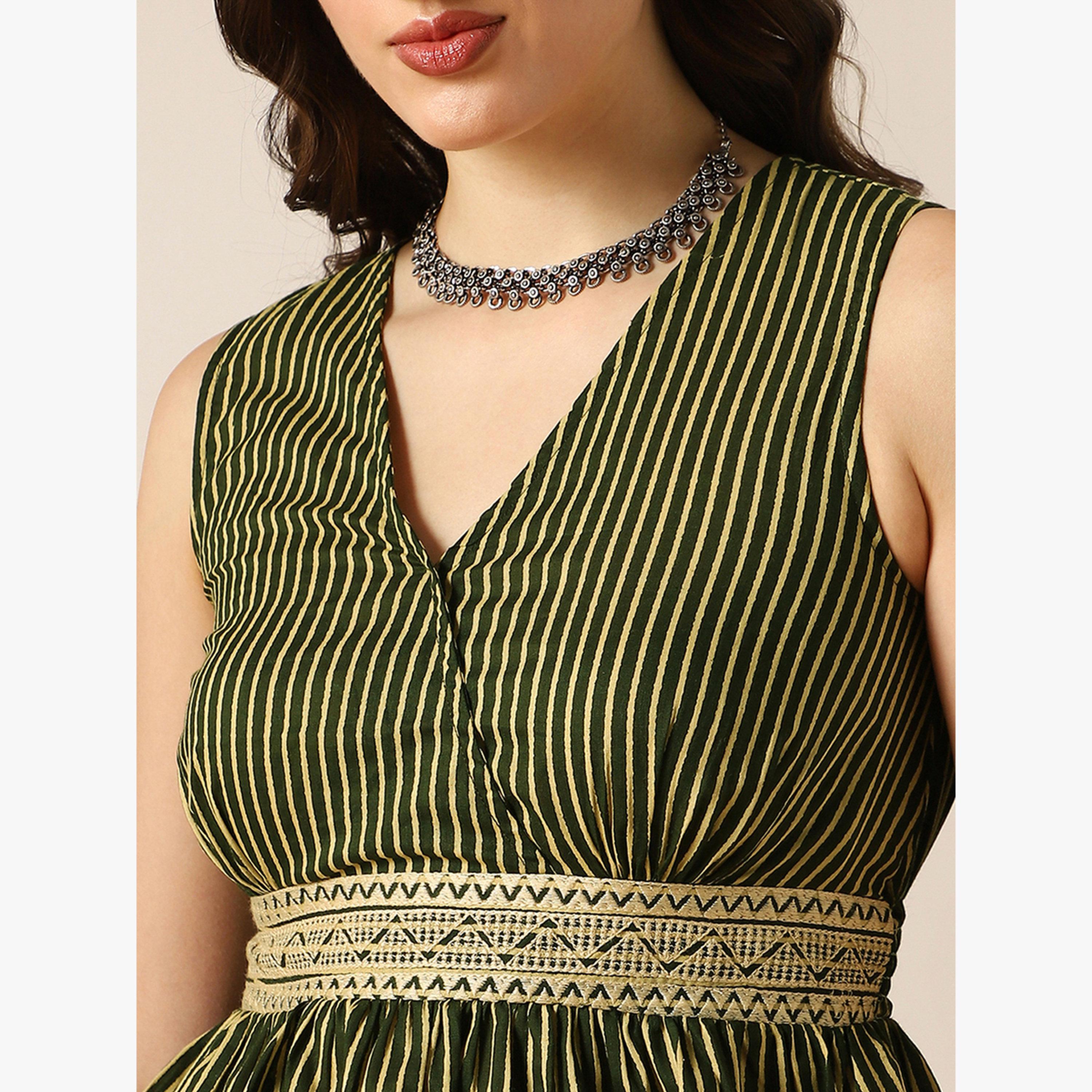 Globus X Styli Striped Embroidered Peplum Top and Bell Bottom Pants Fusion Co-Ords-women-clothing-coordsets-image-4
