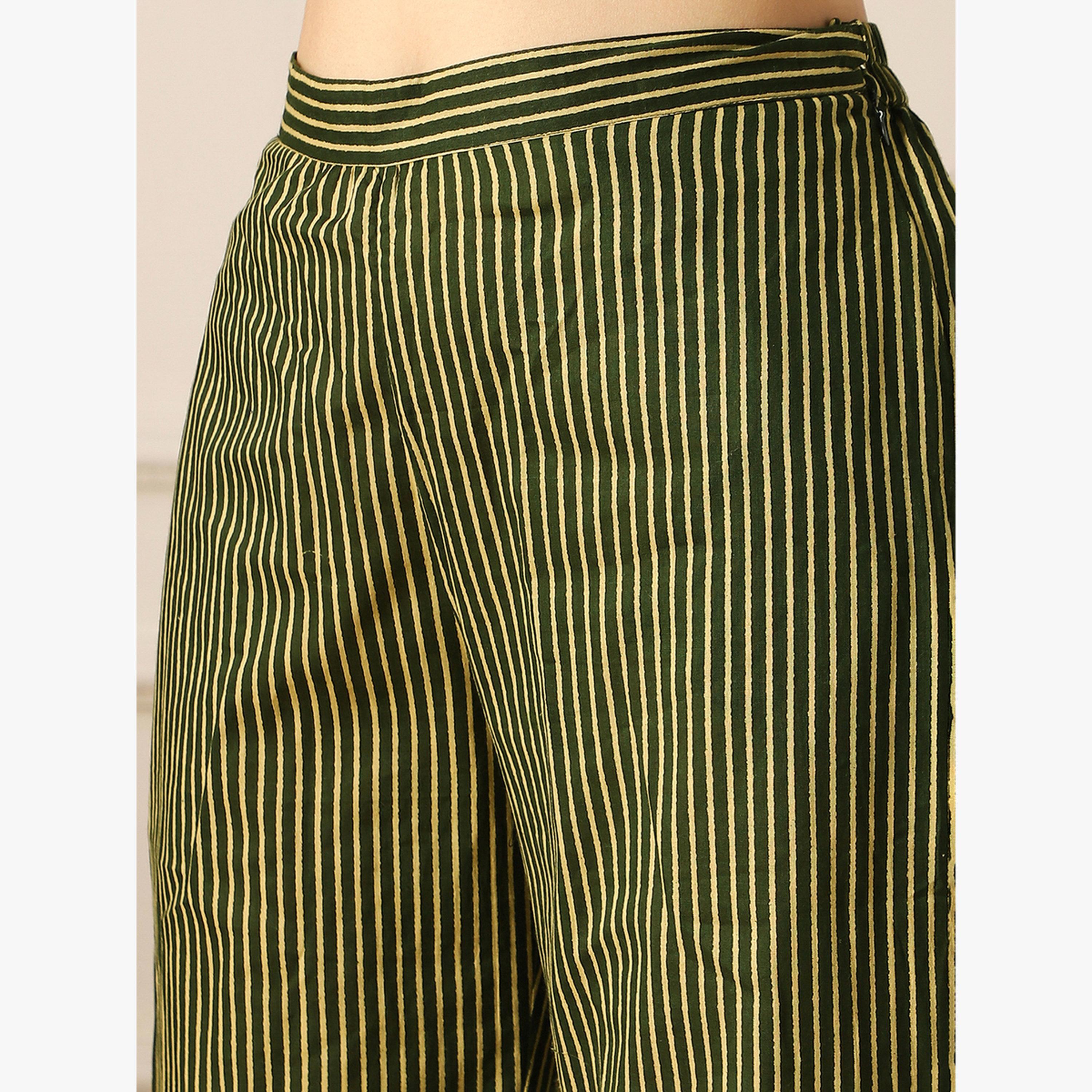 Globus X Styli Striped Embroidered Peplum Top and Bell Bottom Pants Fusion Co-Ords-women-clothing-coordsets-image-5
