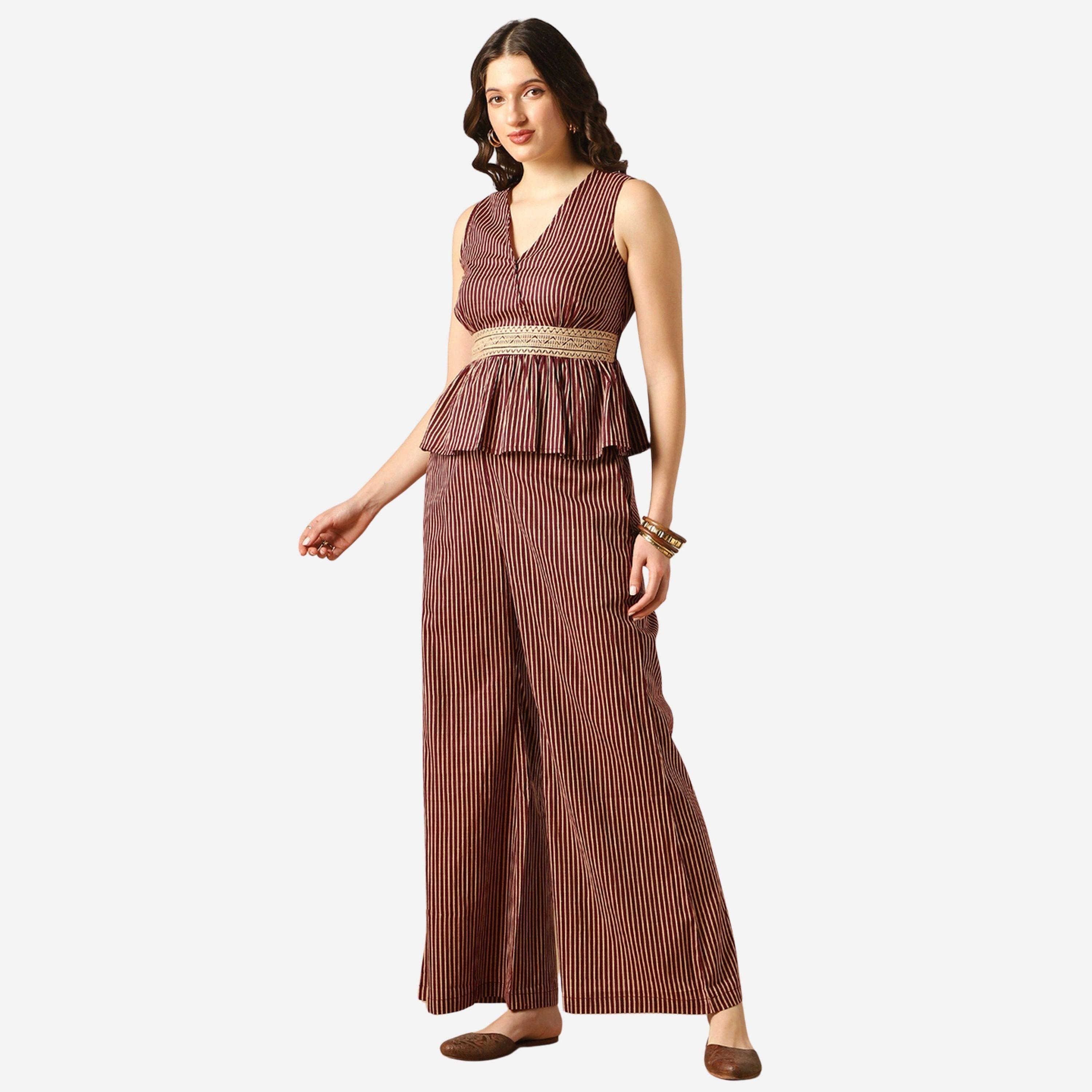 غلوبوص × ستايلي - طقم بلوزة مخططة مطرزة وبنطال واسع من الأسفل-women-clothing-coordsets-image-2