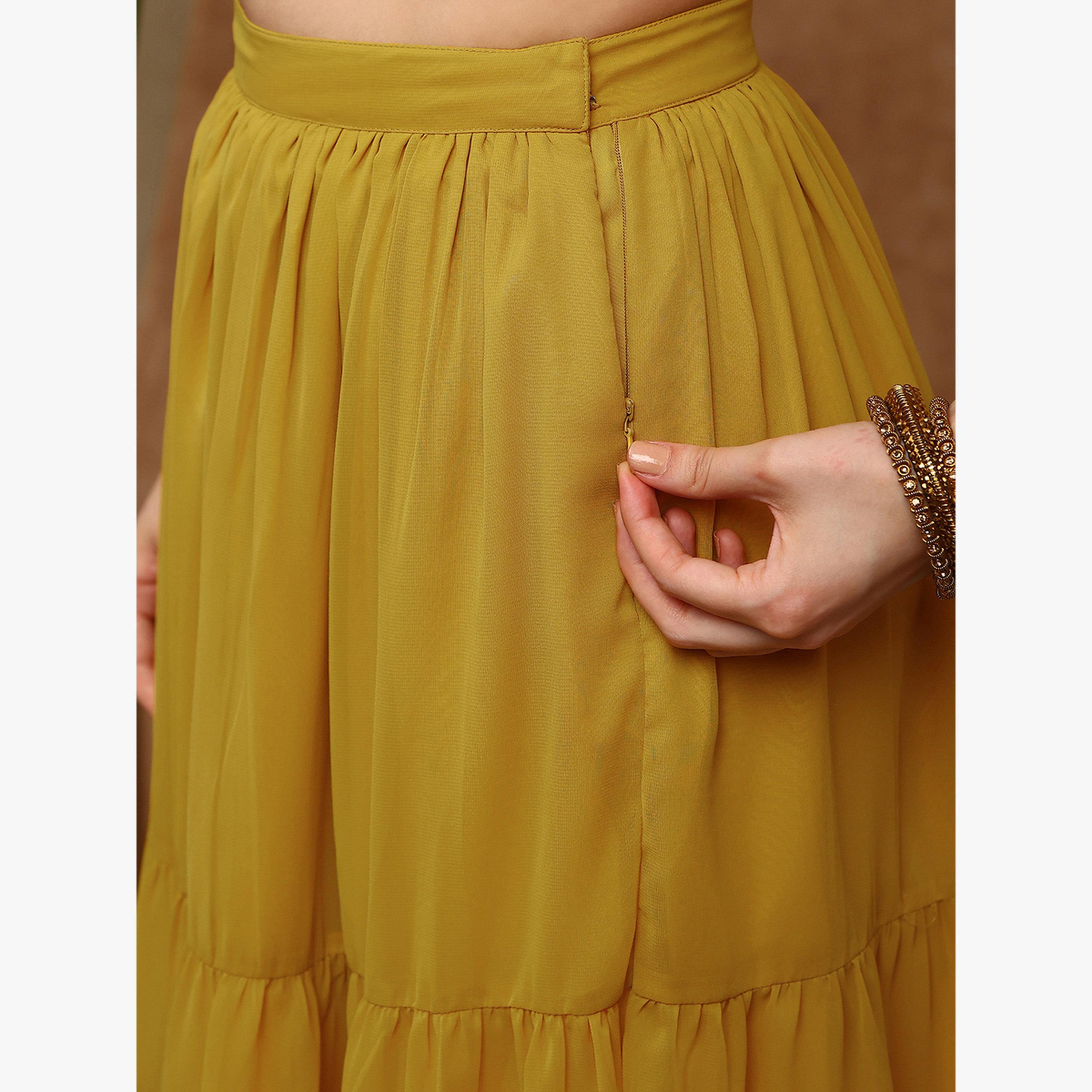 طقم منسق من بلوزة قصيرة من الجورجيت بالترتر وتنورة بطبقات-women-clothing-coordsets-image-5