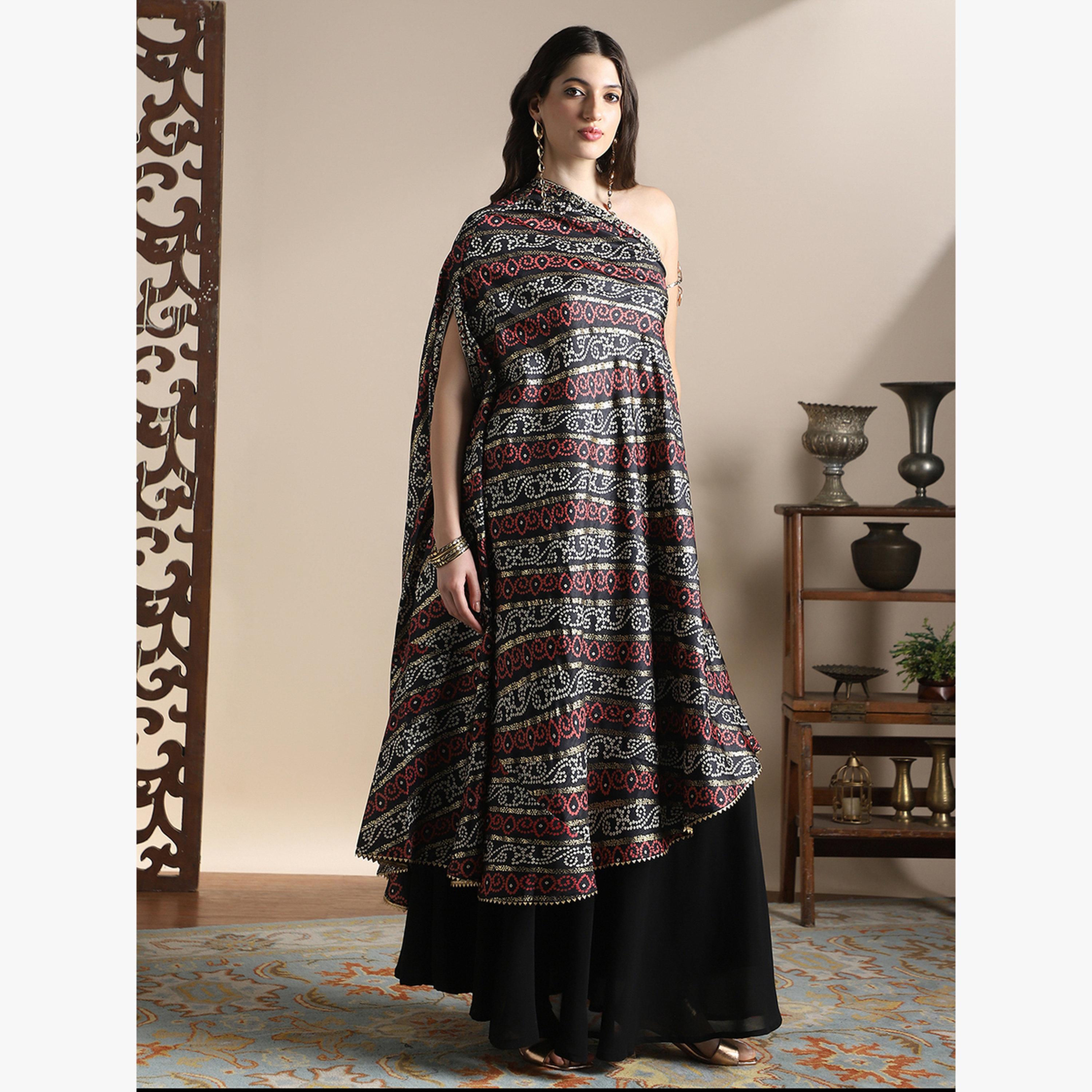 طقم منسق من كورتا مطبعة بانداني وبنطال بالازو واسع-women-clothing-coordsets-image-2