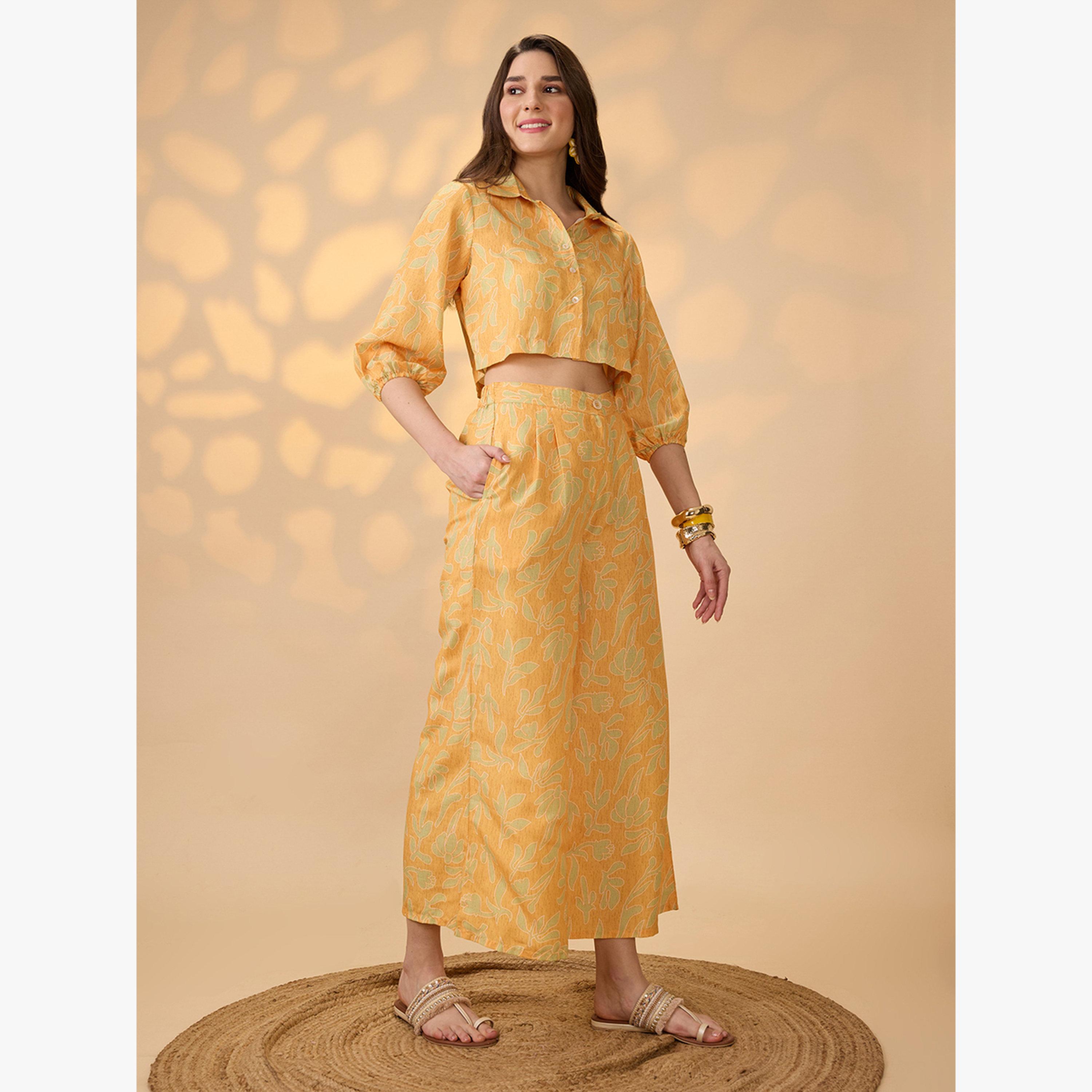 Globus X Styli Women Printed Crop Shirt and Wide Leg Trousers Fusion Co-Ords-women-clothing-coordsets-image-2