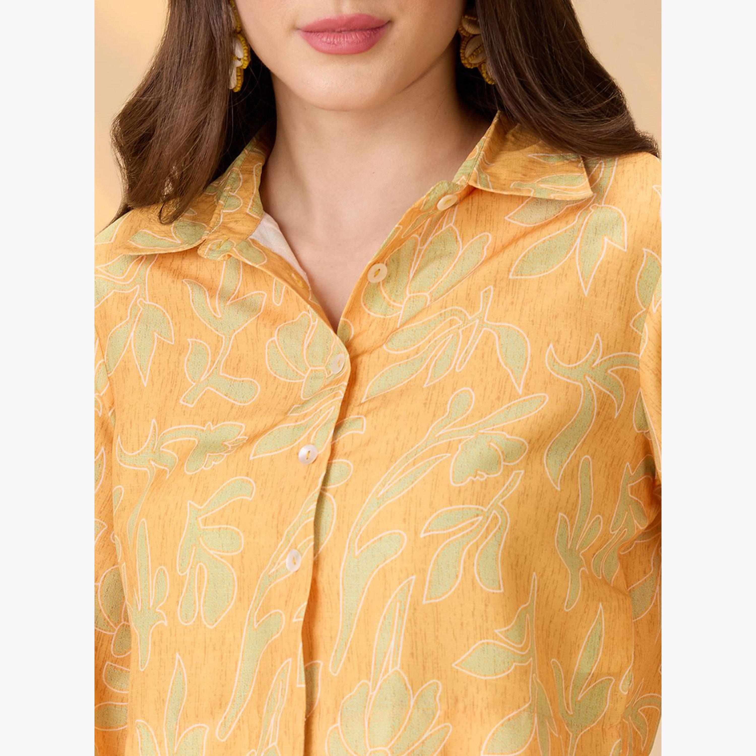 طقم منسق من بلوزة قصيرة مطبع وبنطال بأرجل واسعة-women-clothing-coordsets-image-4