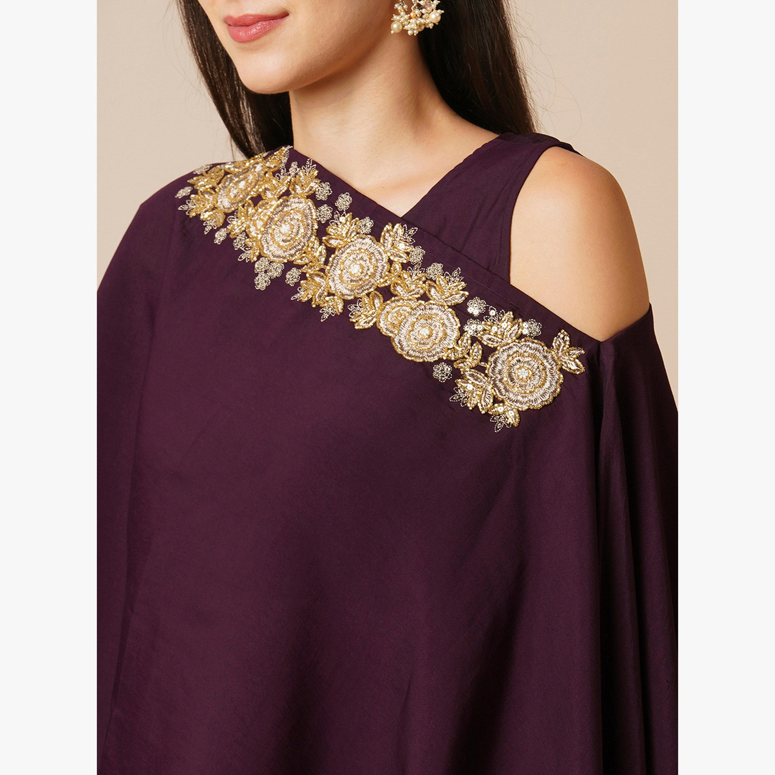 طقم منسق من بلوزة بونشو بياقة قارب مع بنطال بخصر متوسط وحواف مطاطية-women-clothing-coordsets-image-4