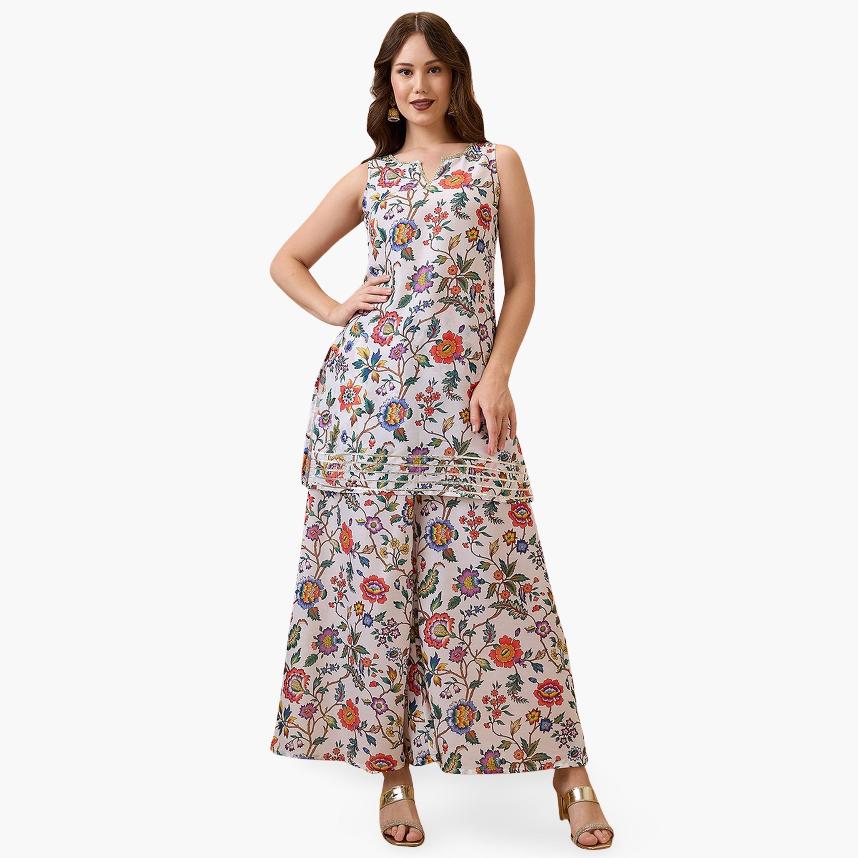 طقم منسق من تونيك مطبع بالزهور وبنطال بالازو-women-clothing-coordsets-image-1