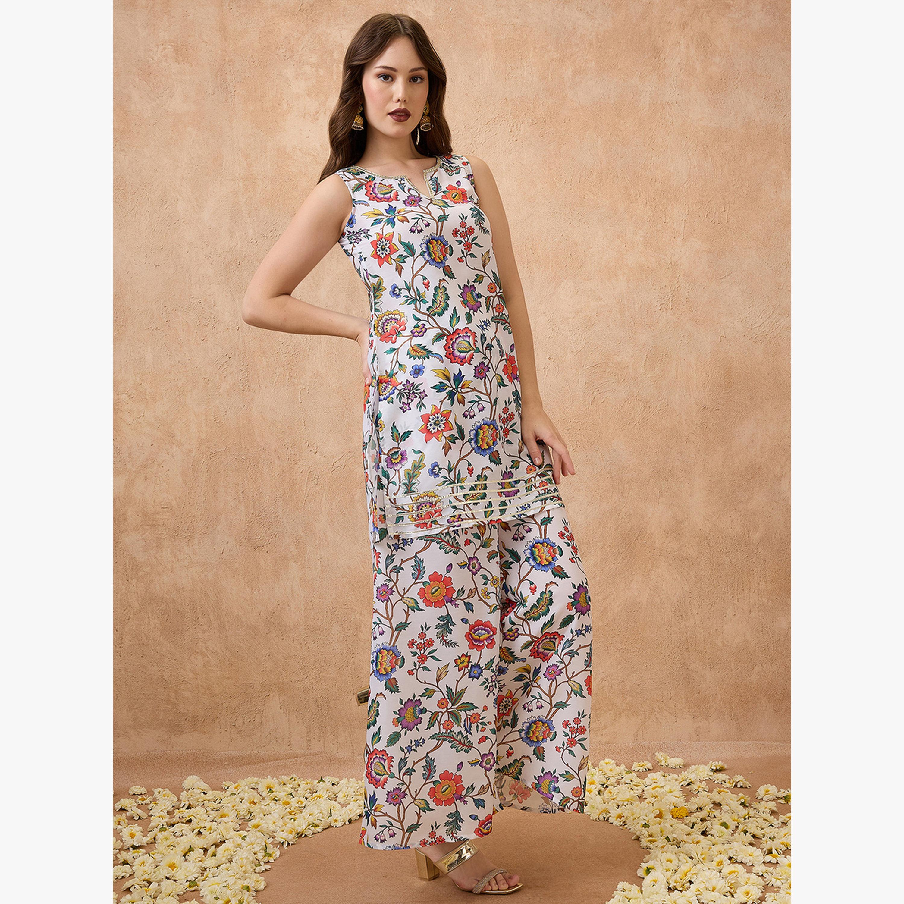 طقم منسق من تونيك مطبع بالزهور وبنطال بالازو-women-clothing-coordsets-image-2